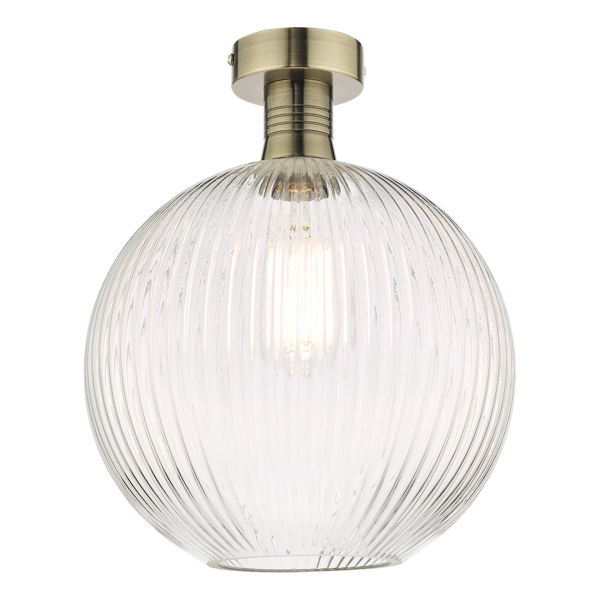 EMERSON 1LT SEMI FLUSH ANTIQUE BRASS CW ROUND RIBB