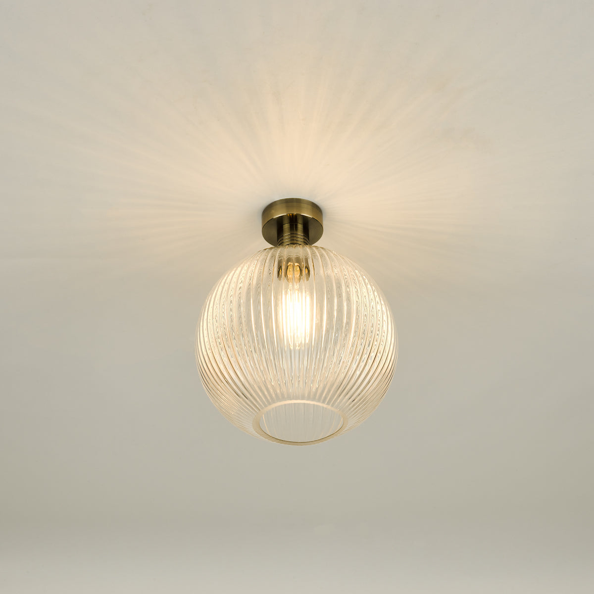 EMERSON 1LT SEMI FLUSH ANTIQUE BRASS CW ROUND RIBB