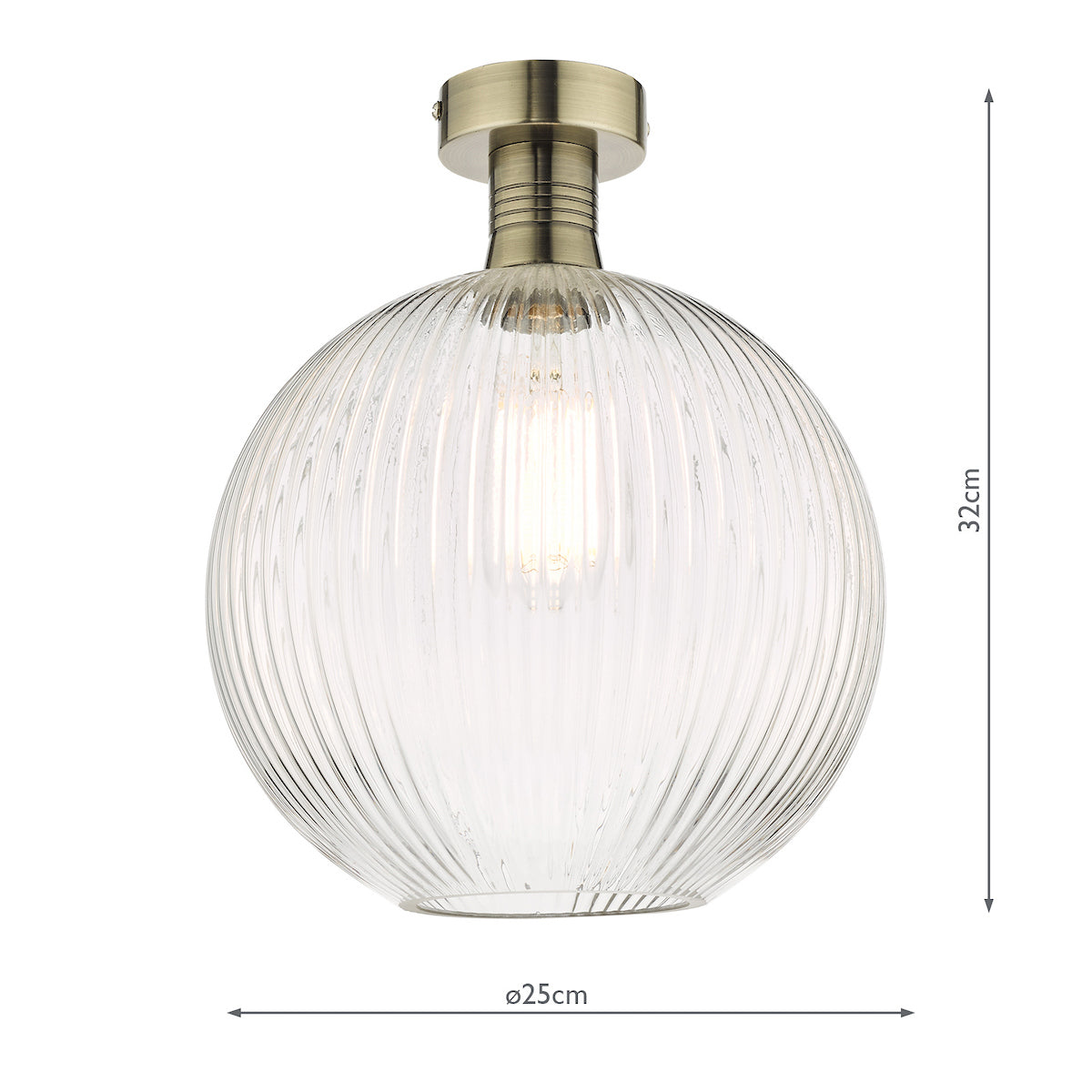 EMERSON 1LT SEMI FLUSH ANTIQUE BRASS CW ROUND RIBB