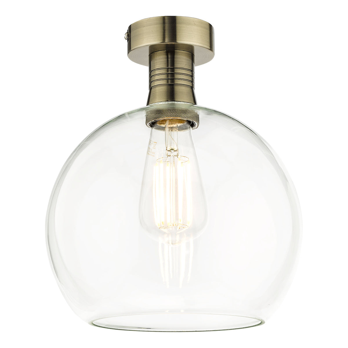 EMERSON 1LT SEMI FLUSH ANTIQUE BRASS CW ROUND CLEA