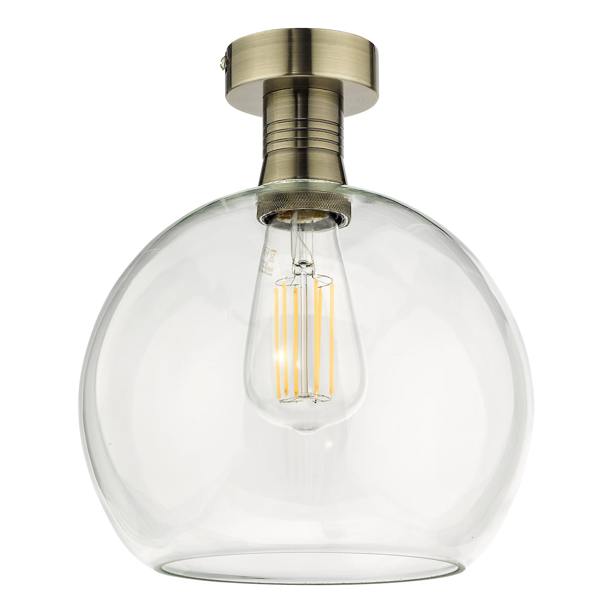 EMERSON 1LT SEMI FLUSH ANTIQUE BRASS CW ROUND CLEA