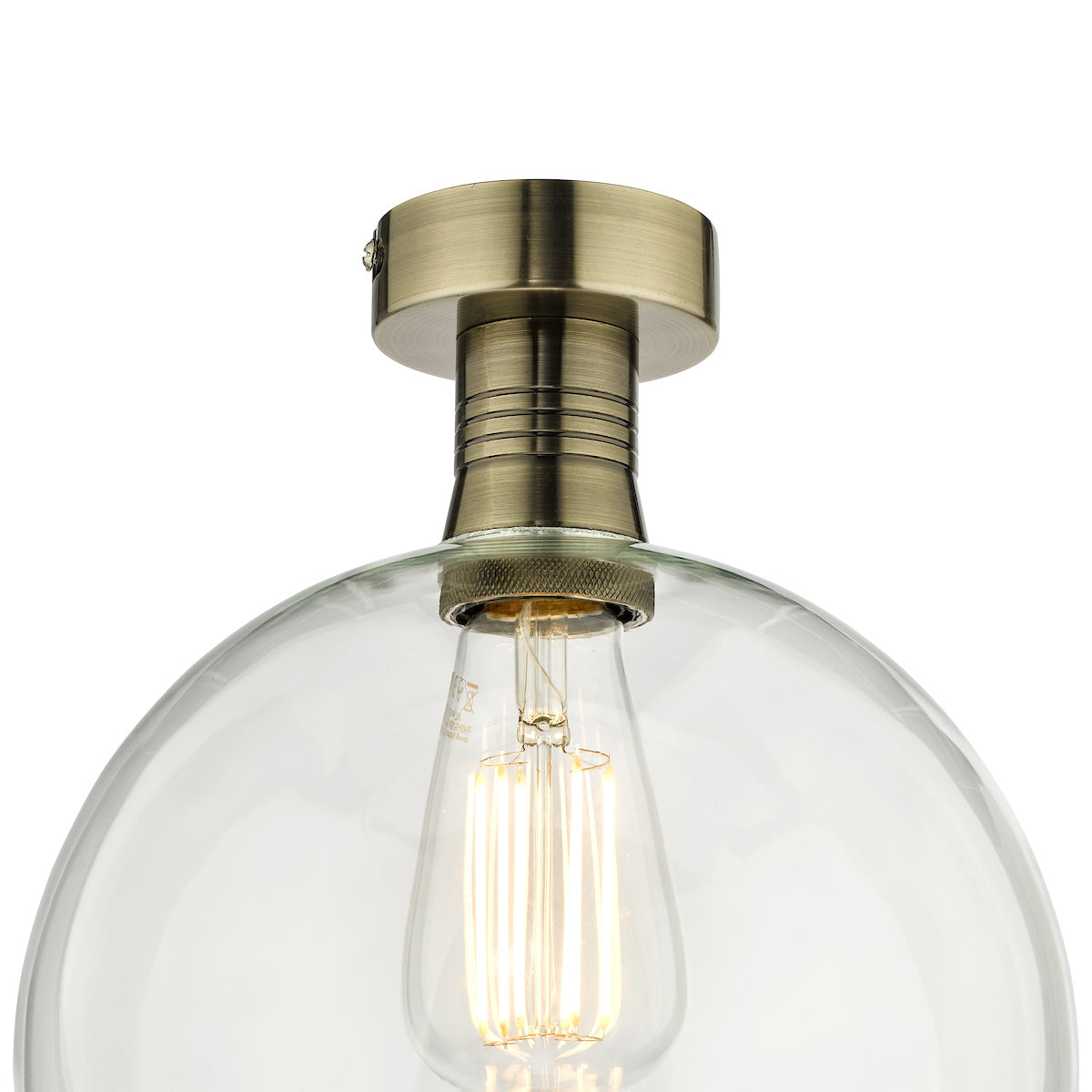 EMERSON 1LT SEMI FLUSH ANTIQUE BRASS CW ROUND CLEA