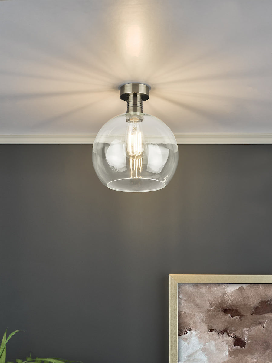 EMERSON 1LT SEMI FLUSH ANTIQUE BRASS CW ROUND CLEA
