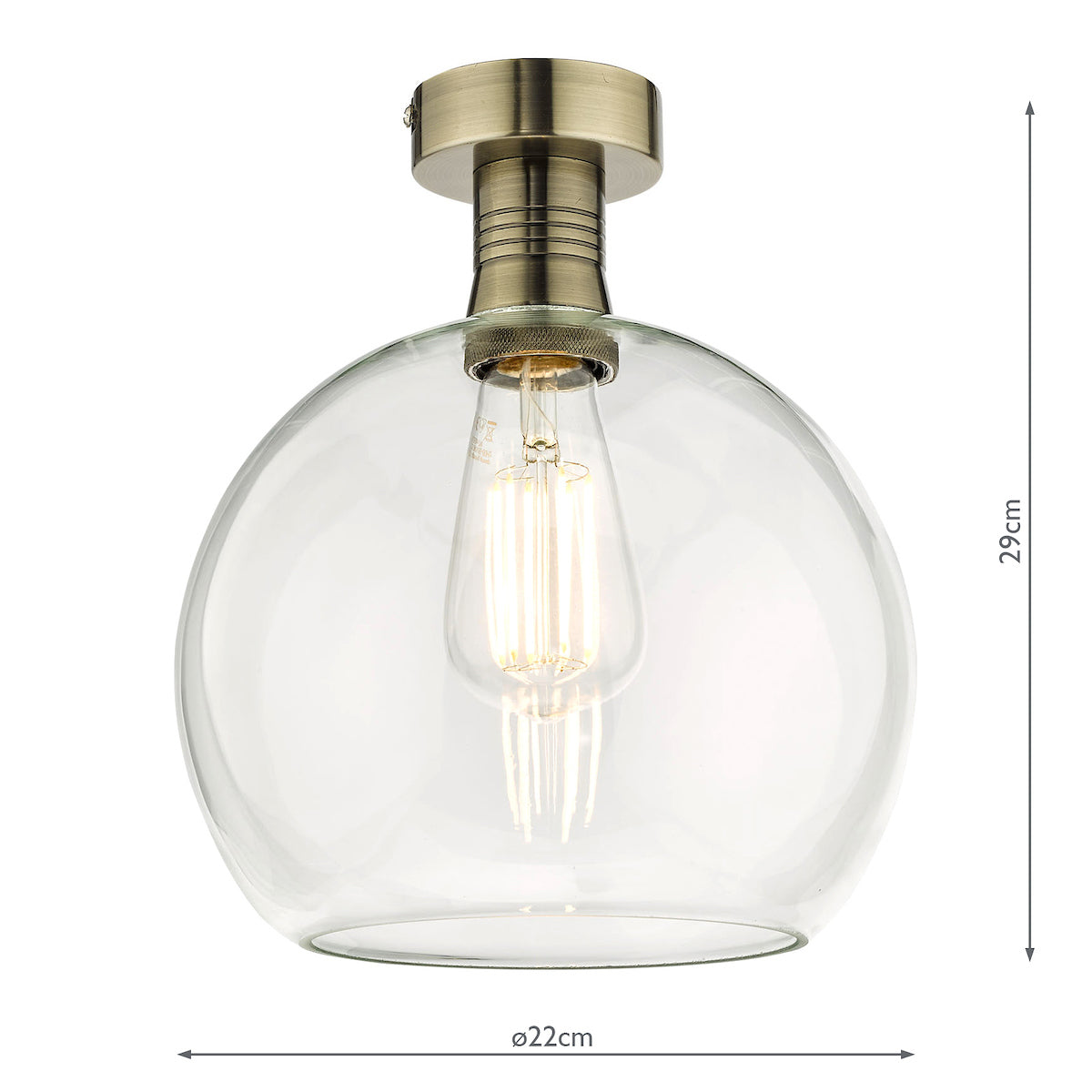 EMERSON 1LT SEMI FLUSH ANTIQUE BRASS CW ROUND CLEA