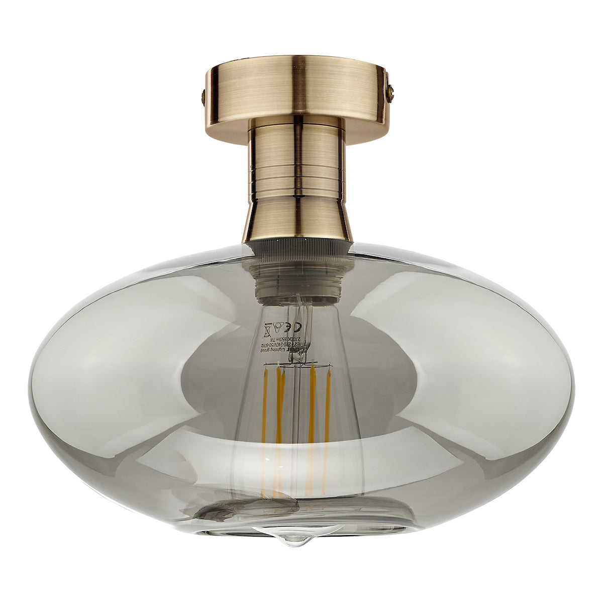 EMERSON 1LT SEMI FLUSH ANTIQUE BRASS CW SMOKED GLA