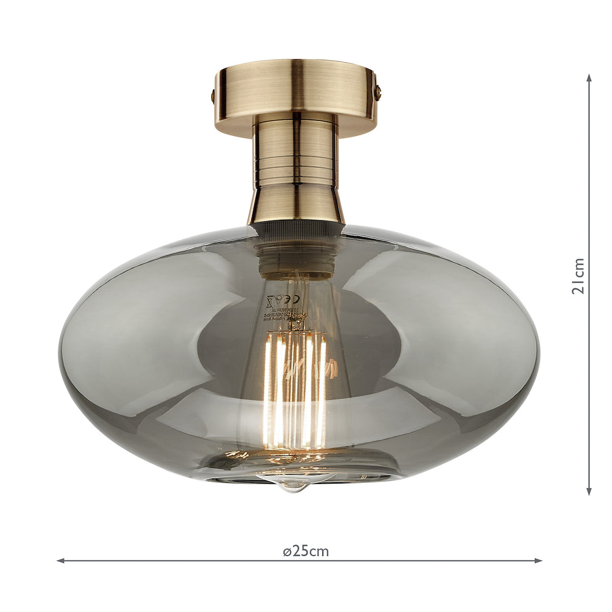 EMERSON 1LT SEMI FLUSH ANTIQUE BRASS CW SMOKED GLA