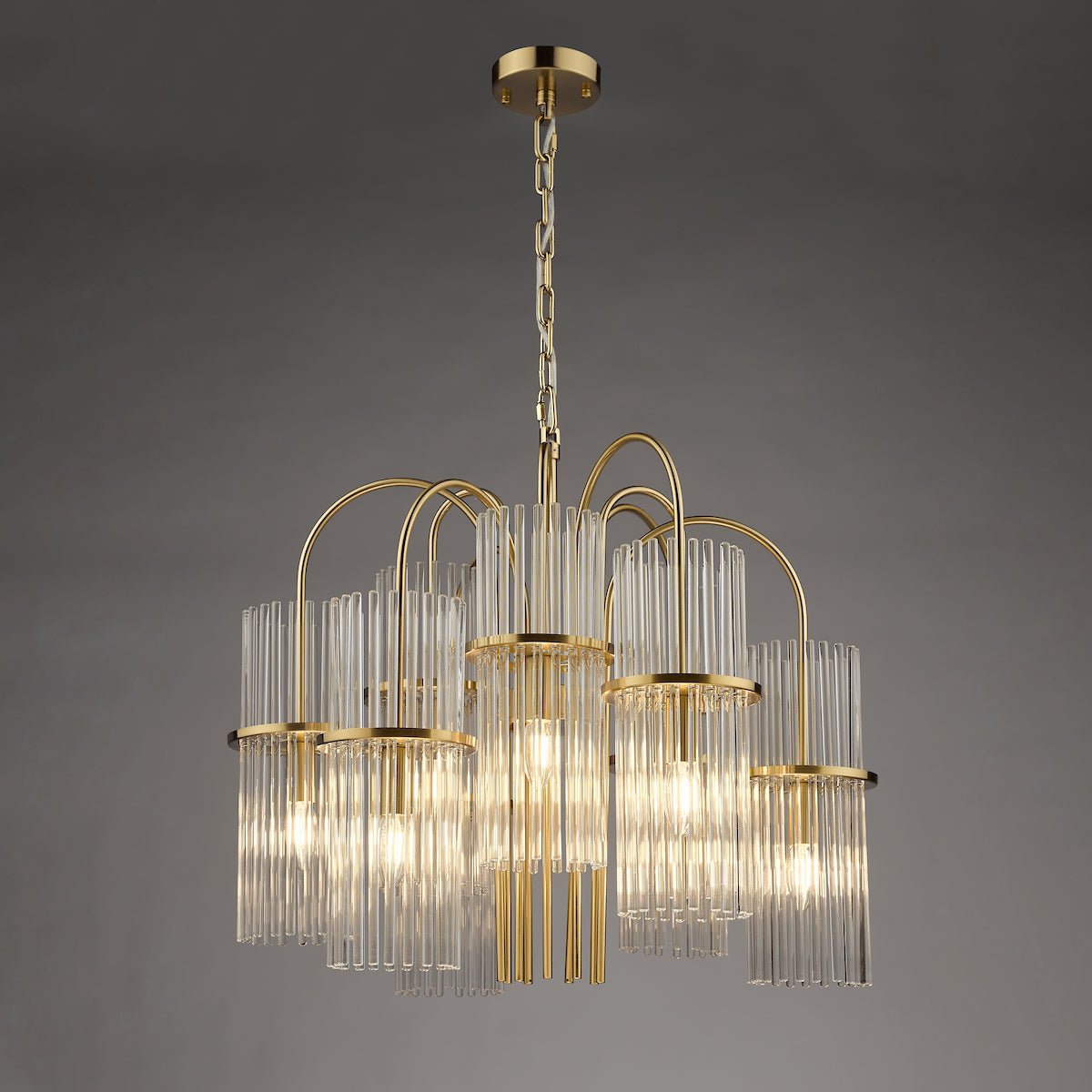 ENIOLA 9LT PENDANT NATURAL BRASS & CLEAR GLASS