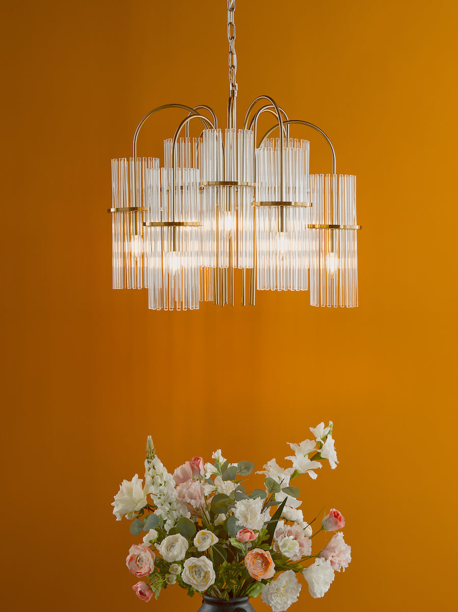 ENIOLA 9LT PENDANT NATURAL BRASS & CLEAR GLASS