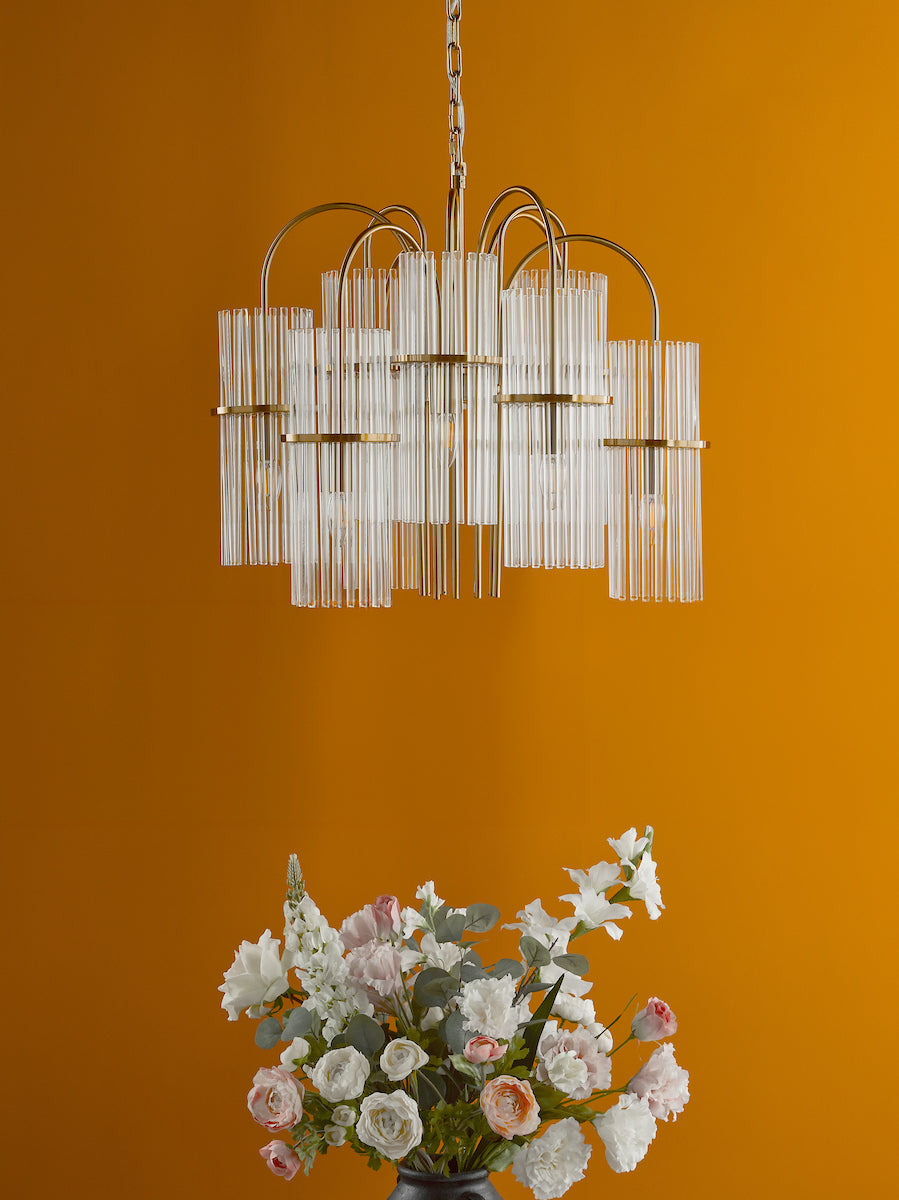 ENIOLA 9LT PENDANT NATURAL BRASS & CLEAR GLASS