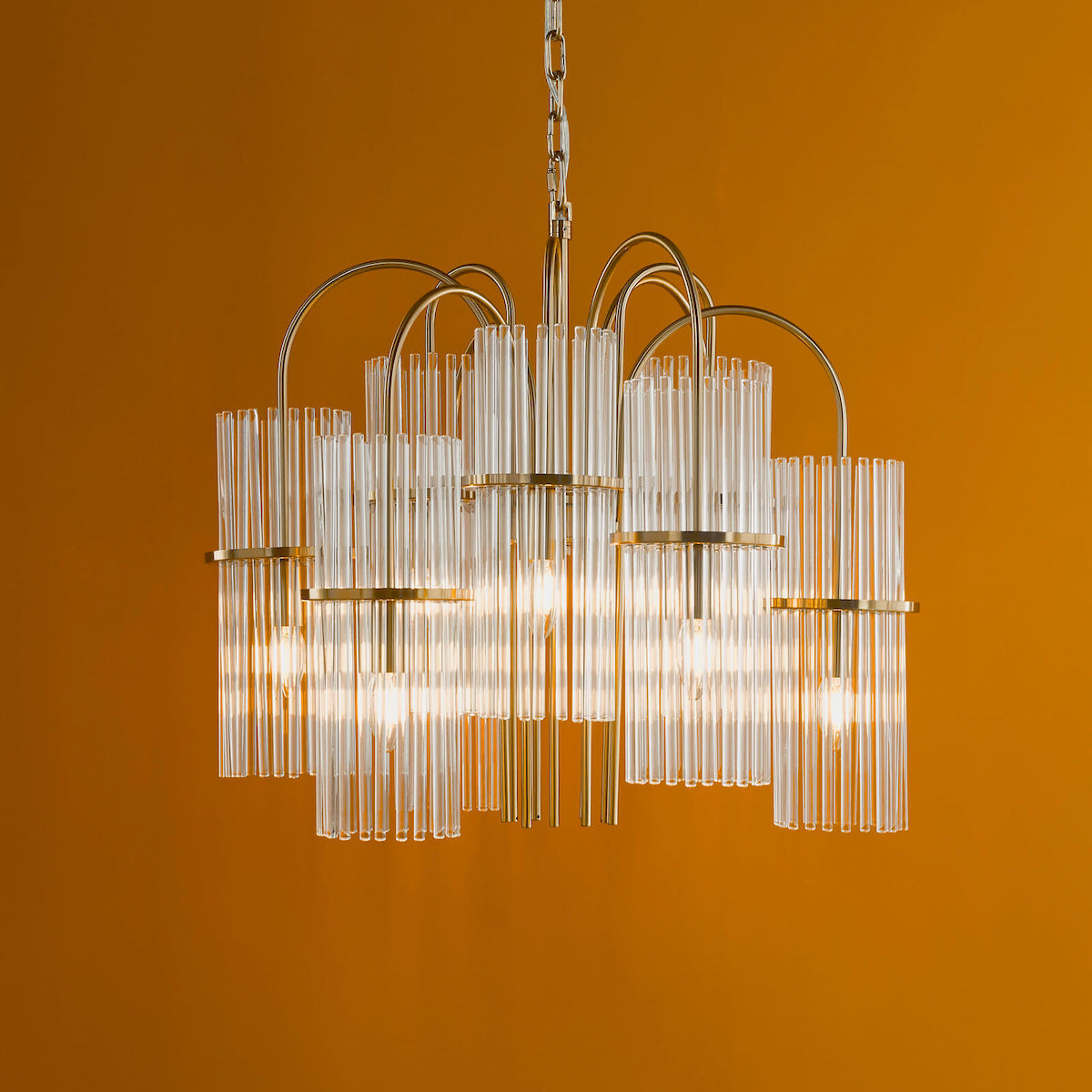 ENIOLA 9LT PENDANT NATURAL BRASS & CLEAR GLASS