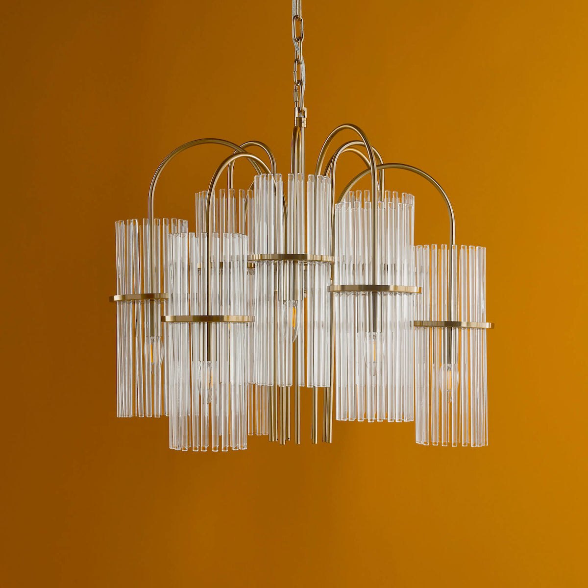 ENIOLA 9LT PENDANT NATURAL BRASS & CLEAR GLASS