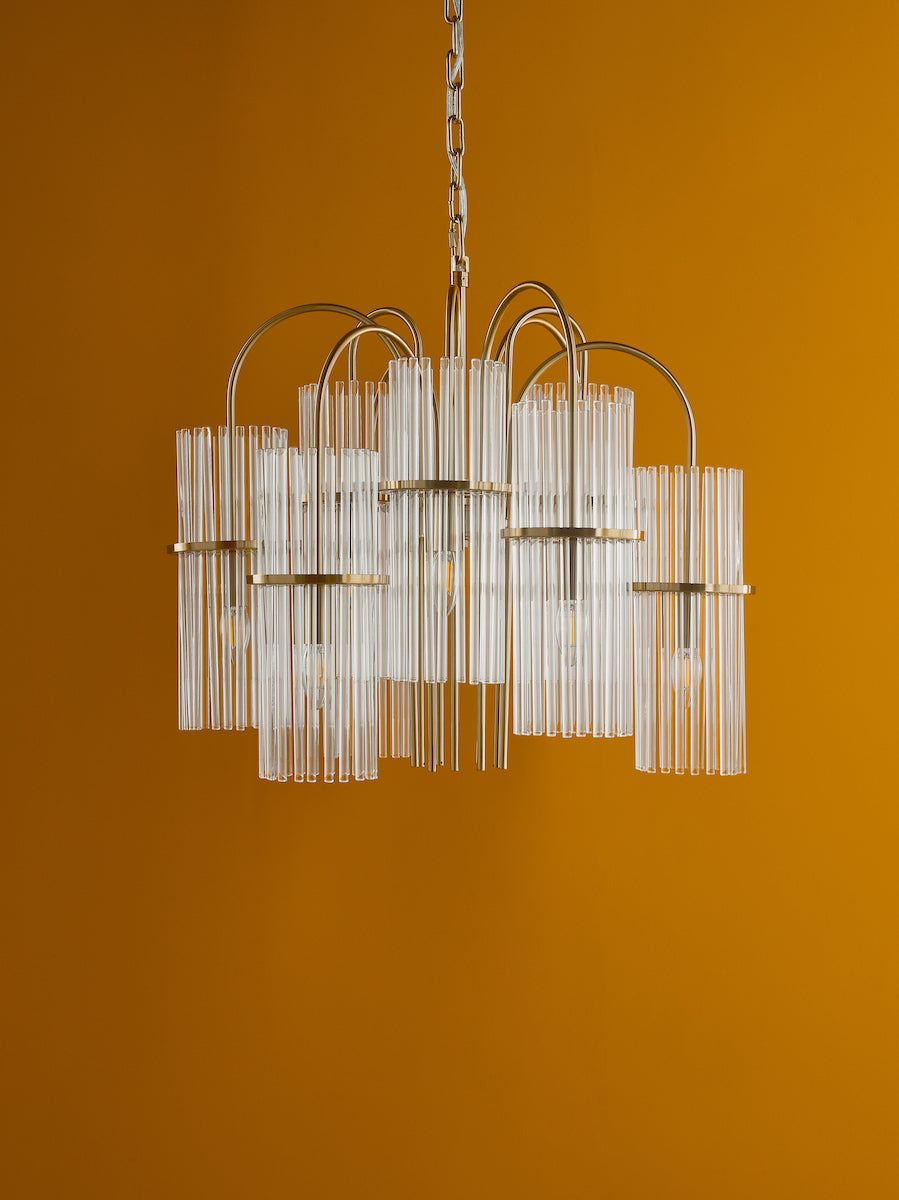 ENIOLA 9LT PENDANT NATURAL BRASS & CLEAR GLASS