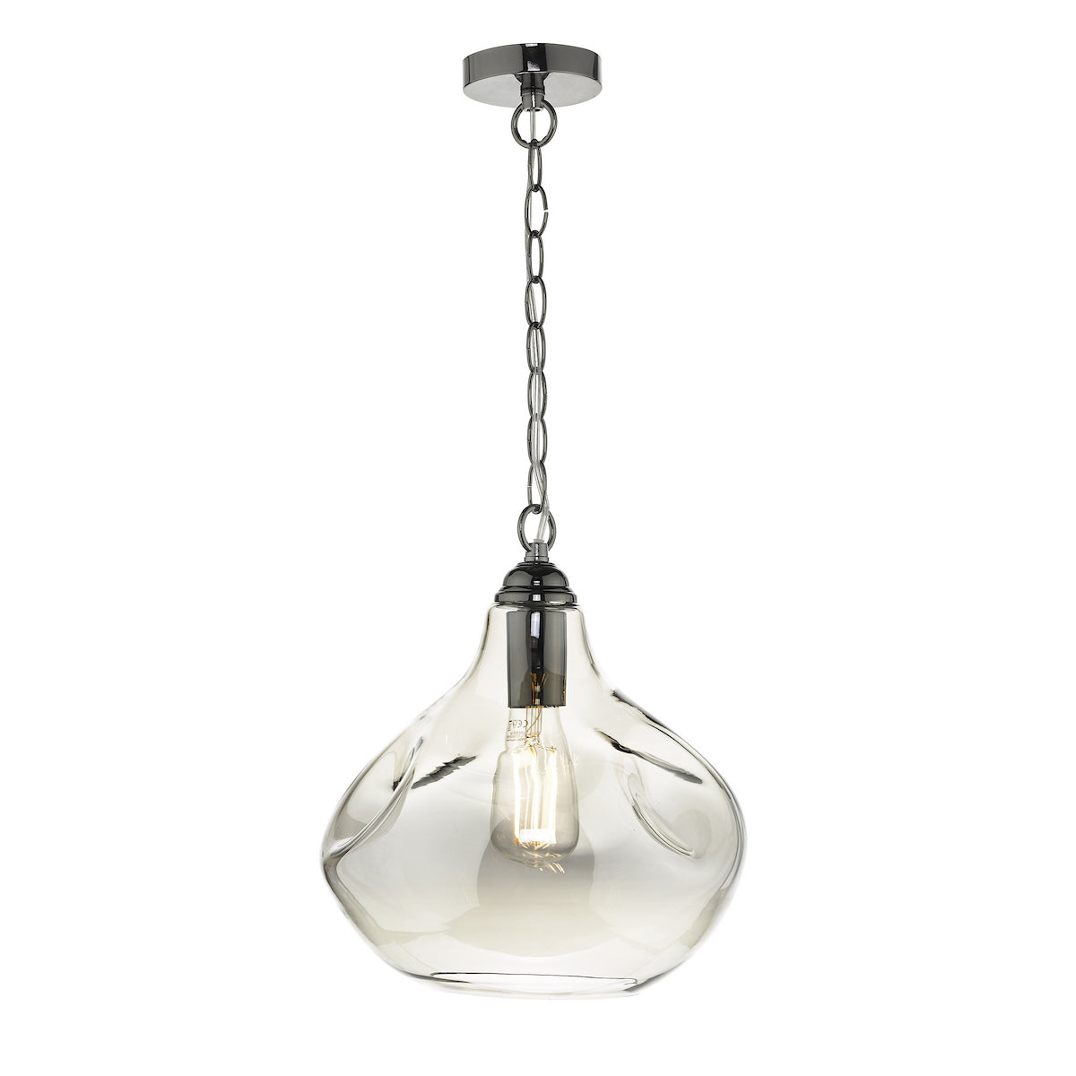 ESAROSA 1LT PENDANT BLACK CHROME & SMOKED GLASS