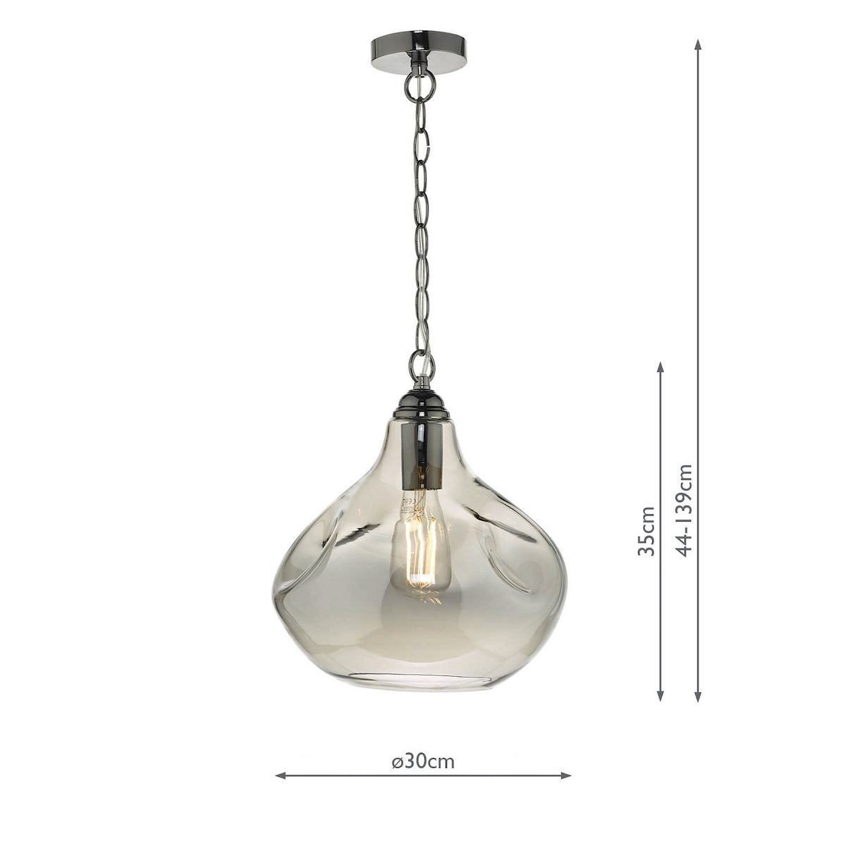 ESAROSA 1LT PENDANT BLACK CHROME & SMOKED GLASS