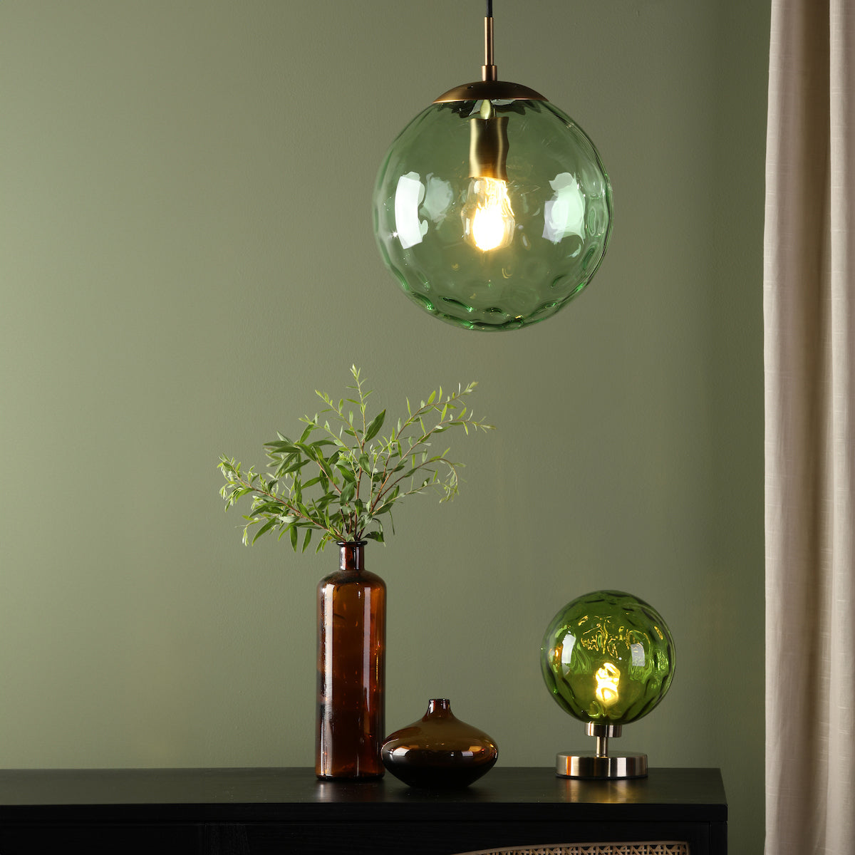 RIPPLE GREEN DIMPLE GLASS 25CM