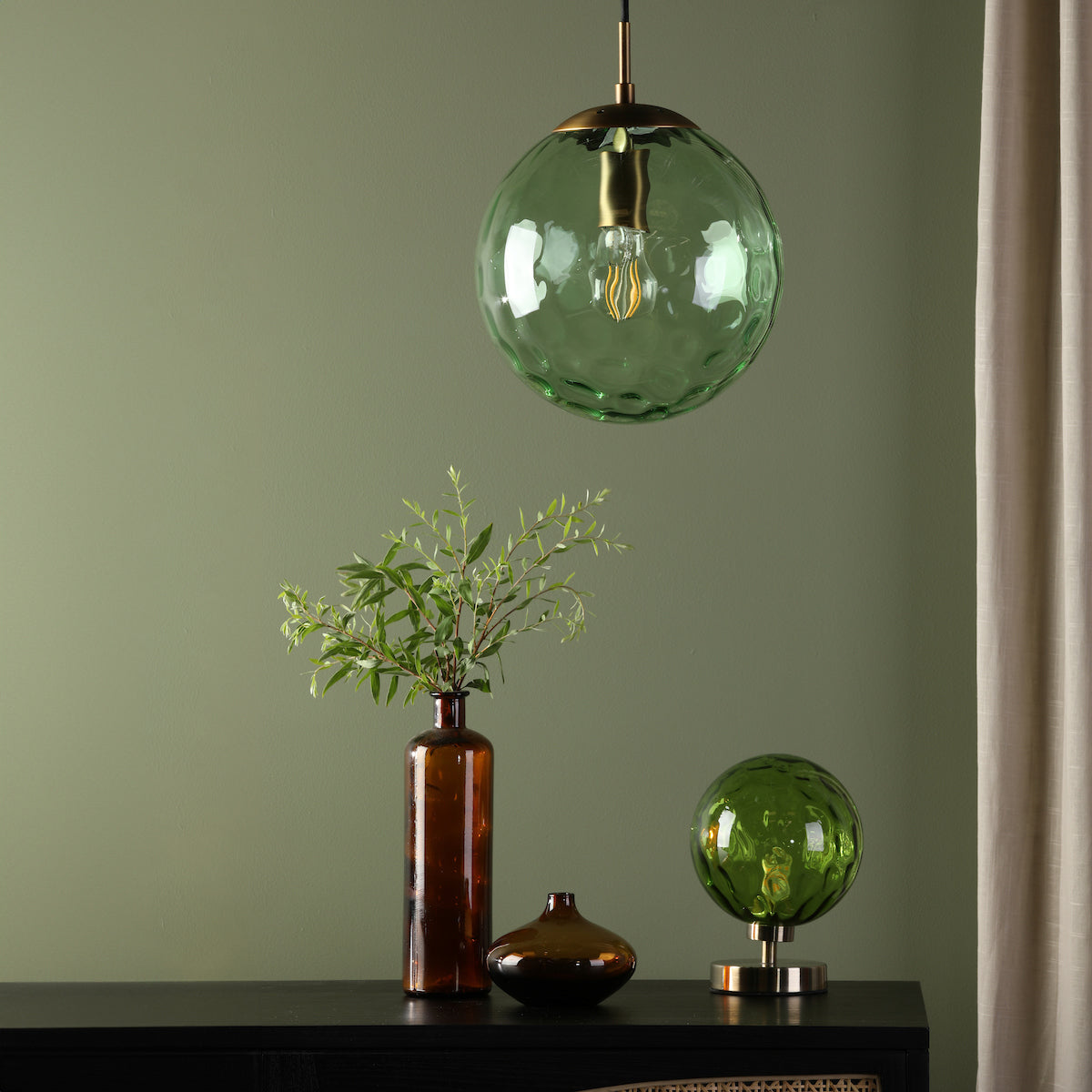 RIPPLE GREEN DIMPLE GLASS 25CM