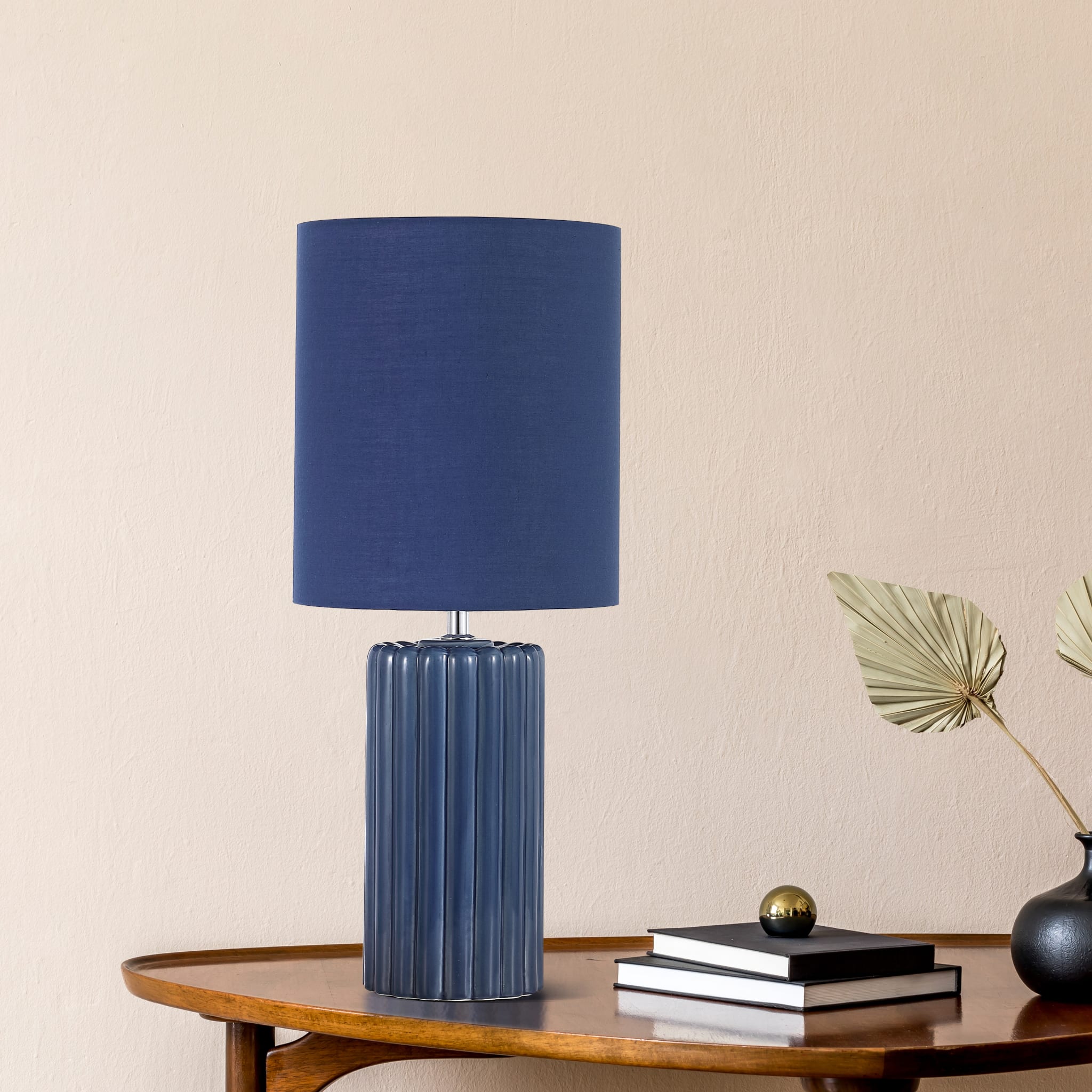 Groove 1Lt Table Lamp, Navy Blue with matching Shade