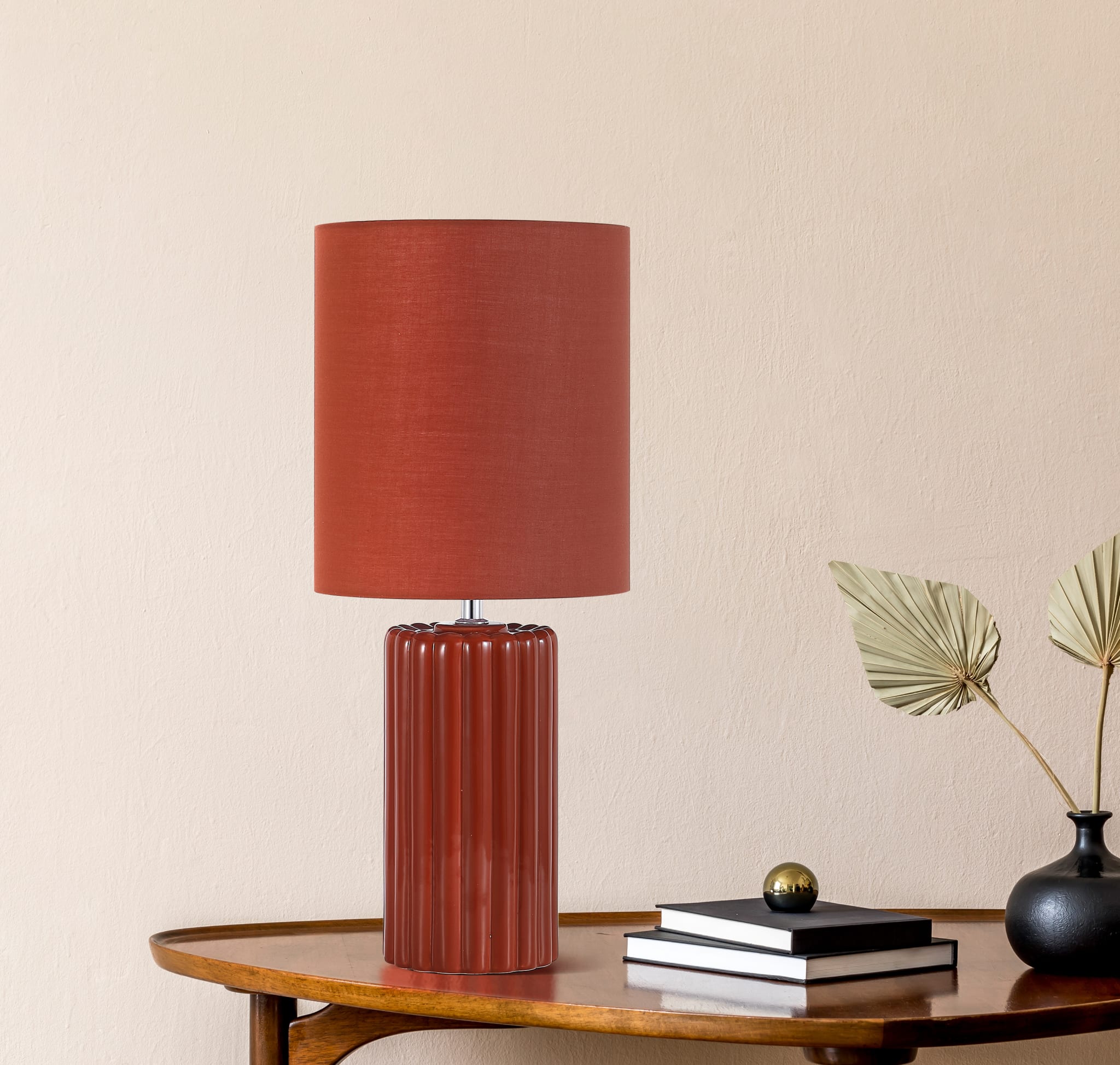 Groove 1Lt Table Lamp, Burnt Orange with matching shade