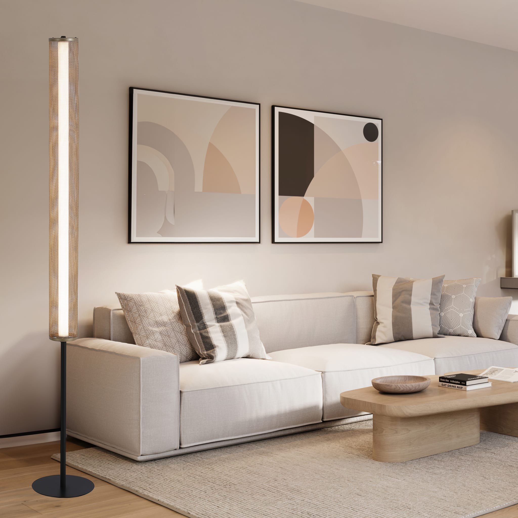 Thread LED Floor Lamp, Gold Mesh and Matt Black Metal