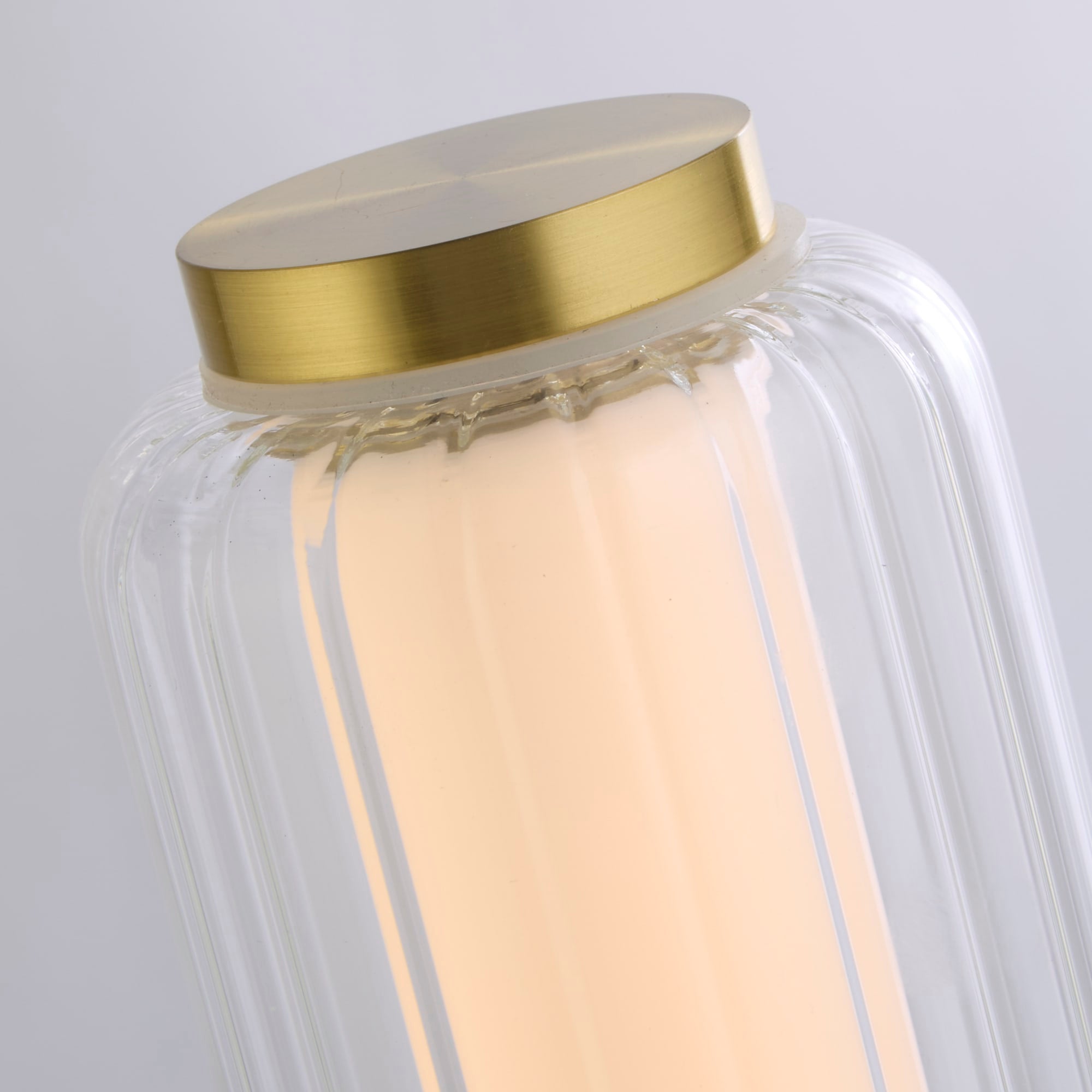 Mod LED Table Lamp, Satin Brass Metal, Opal Acrylic & Clear