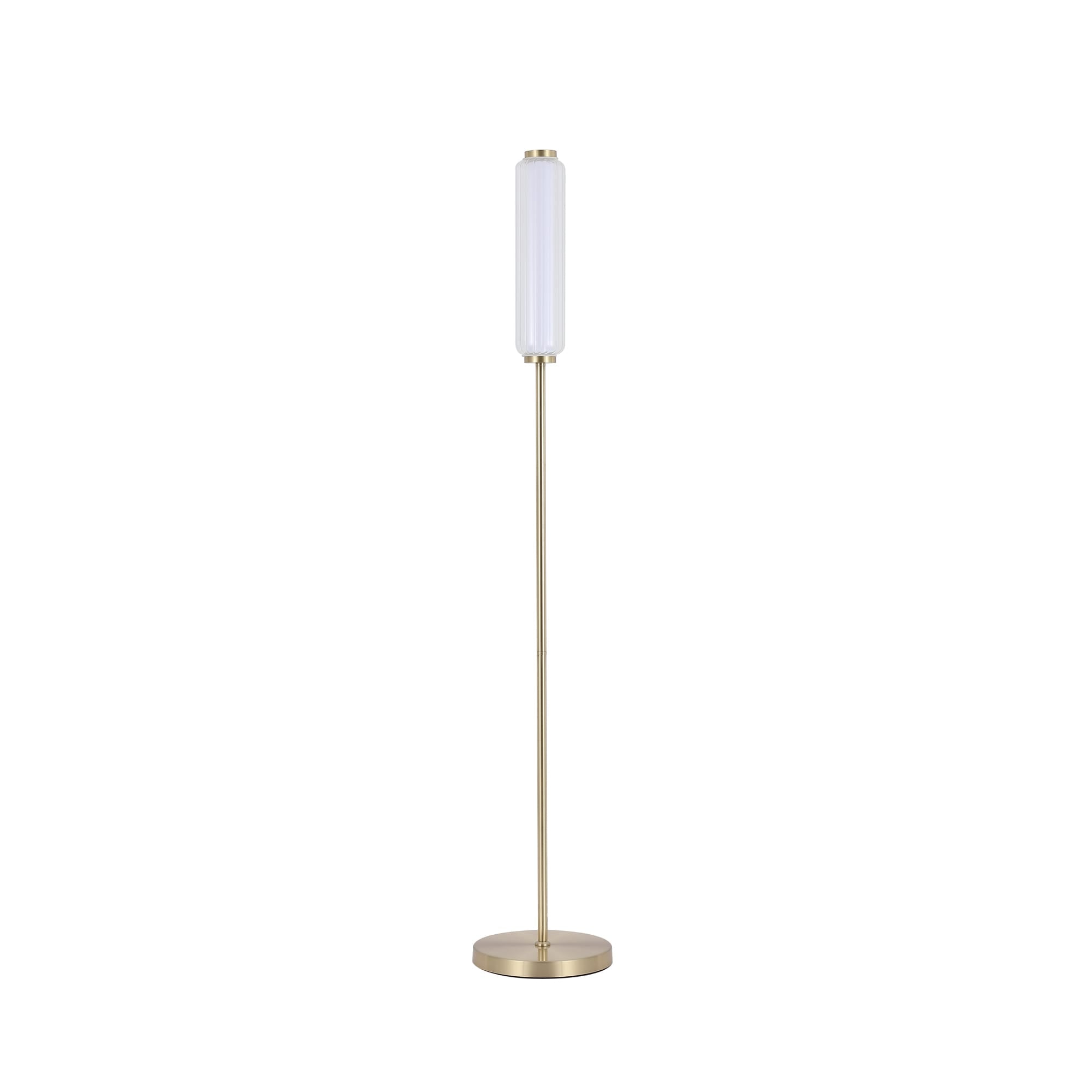 Mod LED Floor Lamp, Satin Brass Metal, Opal Acrylic & Clear