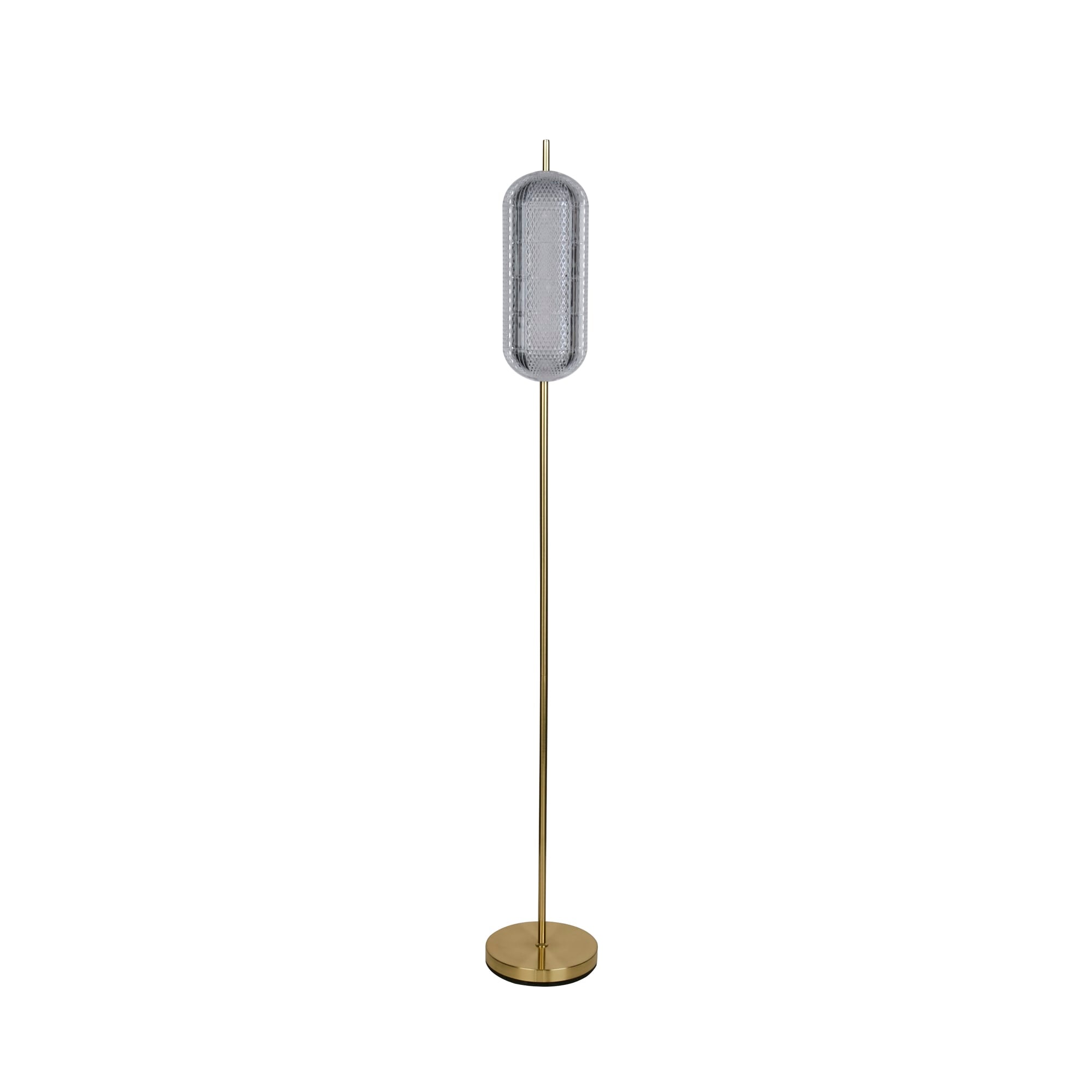 Capsule LED Floor Lamp, Satin Brass Metal and Acrylic Shade