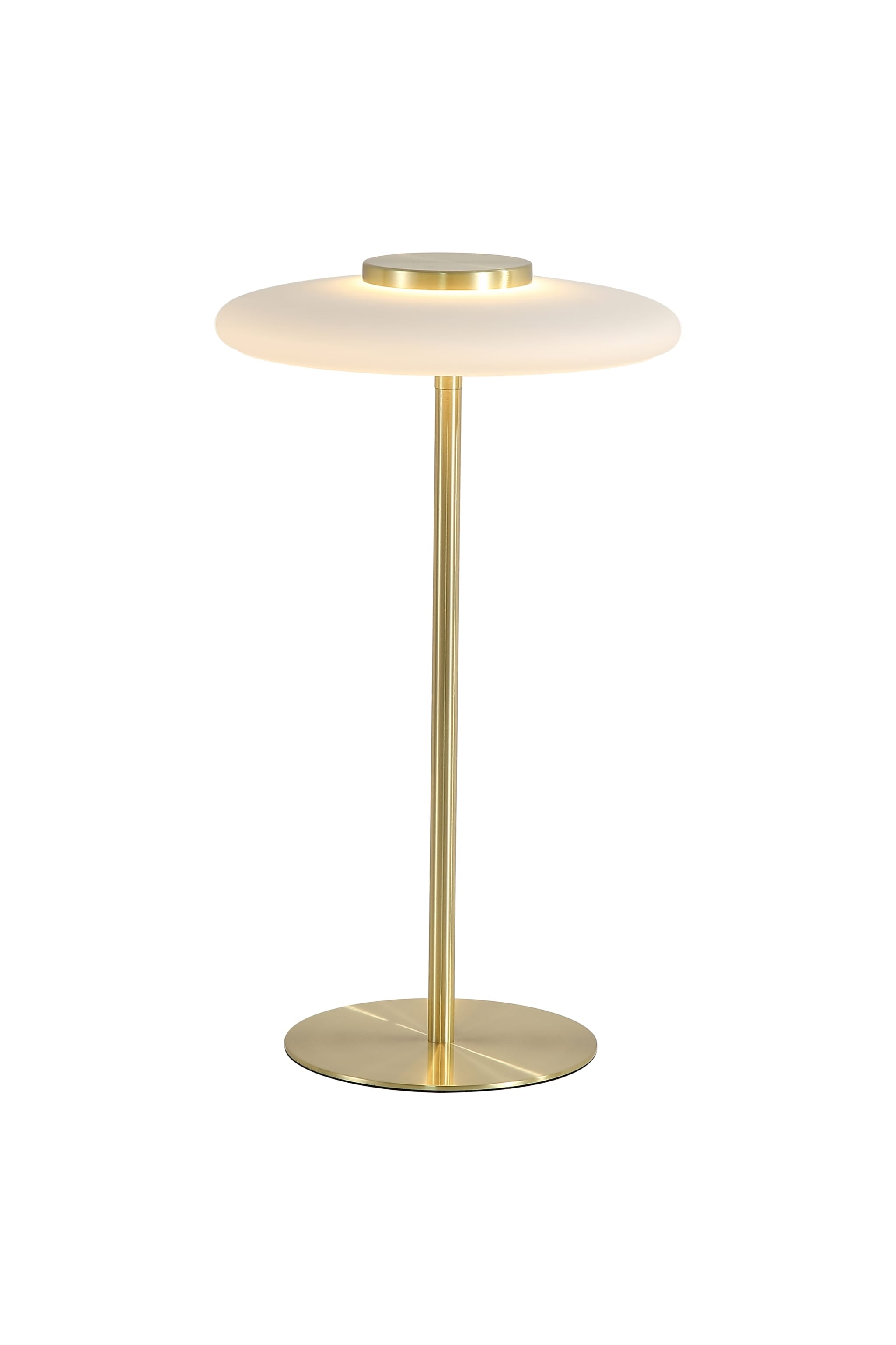 Record LED Table Lamp, Gold Metal with White Glass