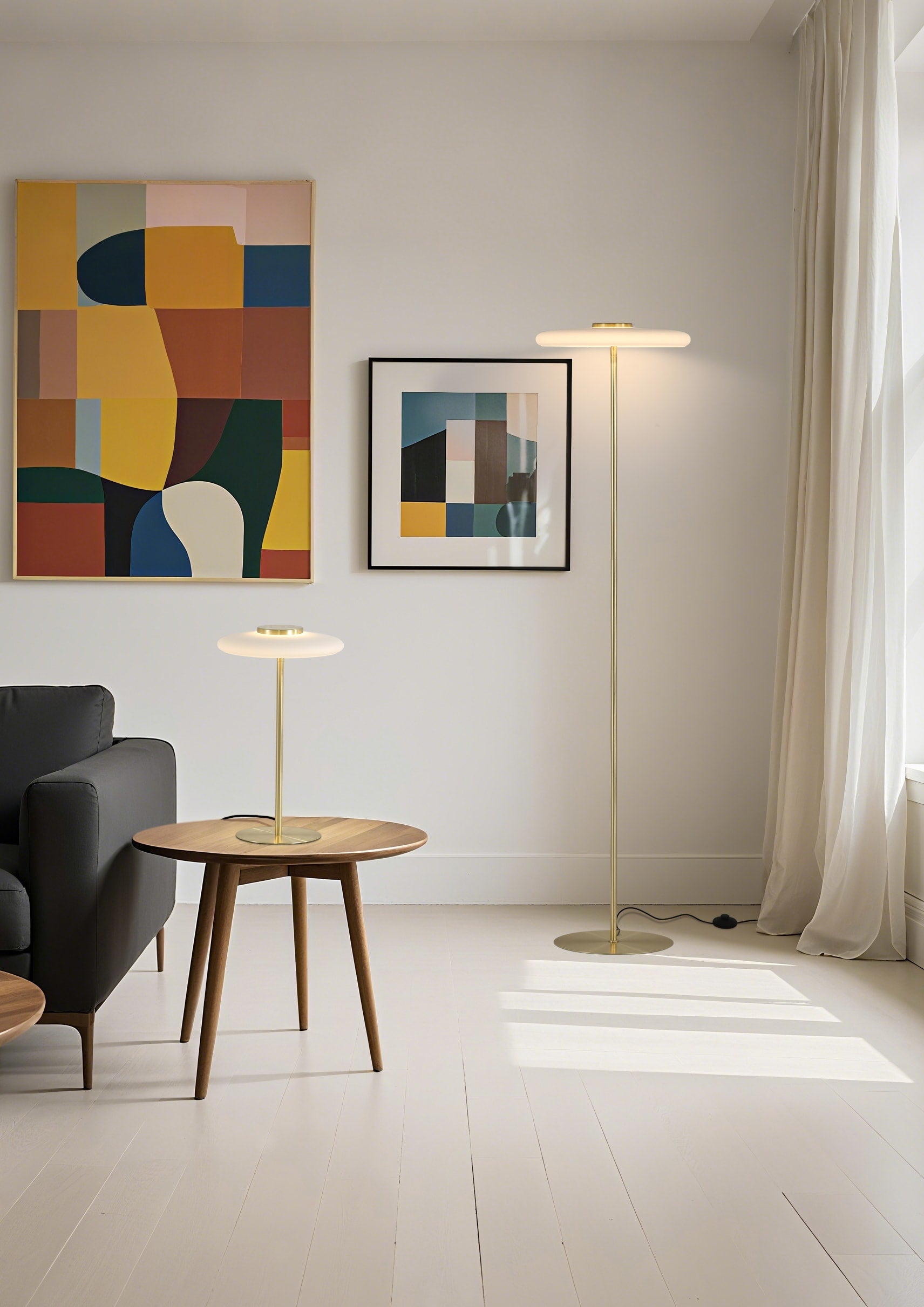 Record LED Table Lamp, Gold Metal with White Glass