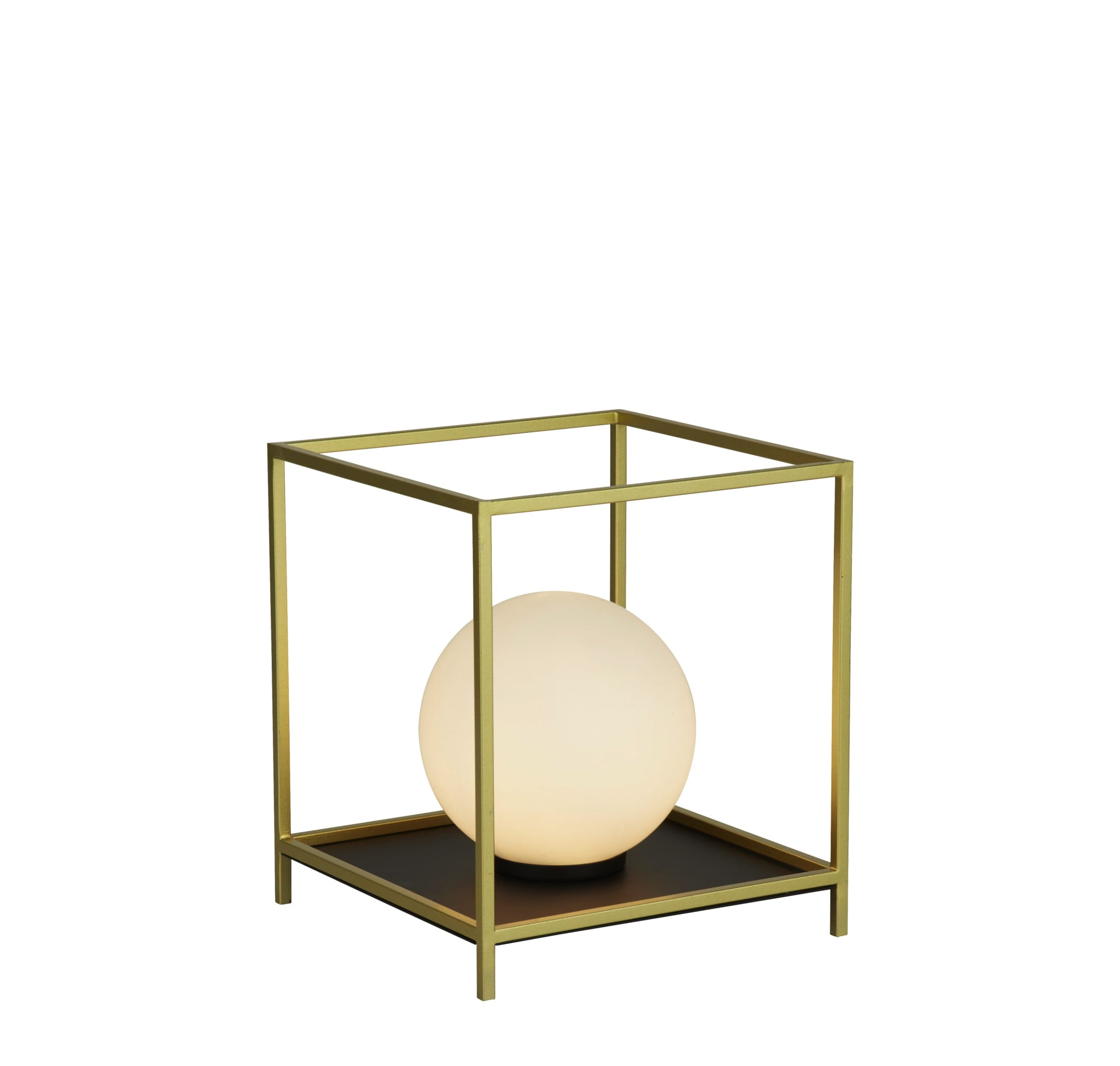 Block Table Lamp - Gold Metal & Opal Glass