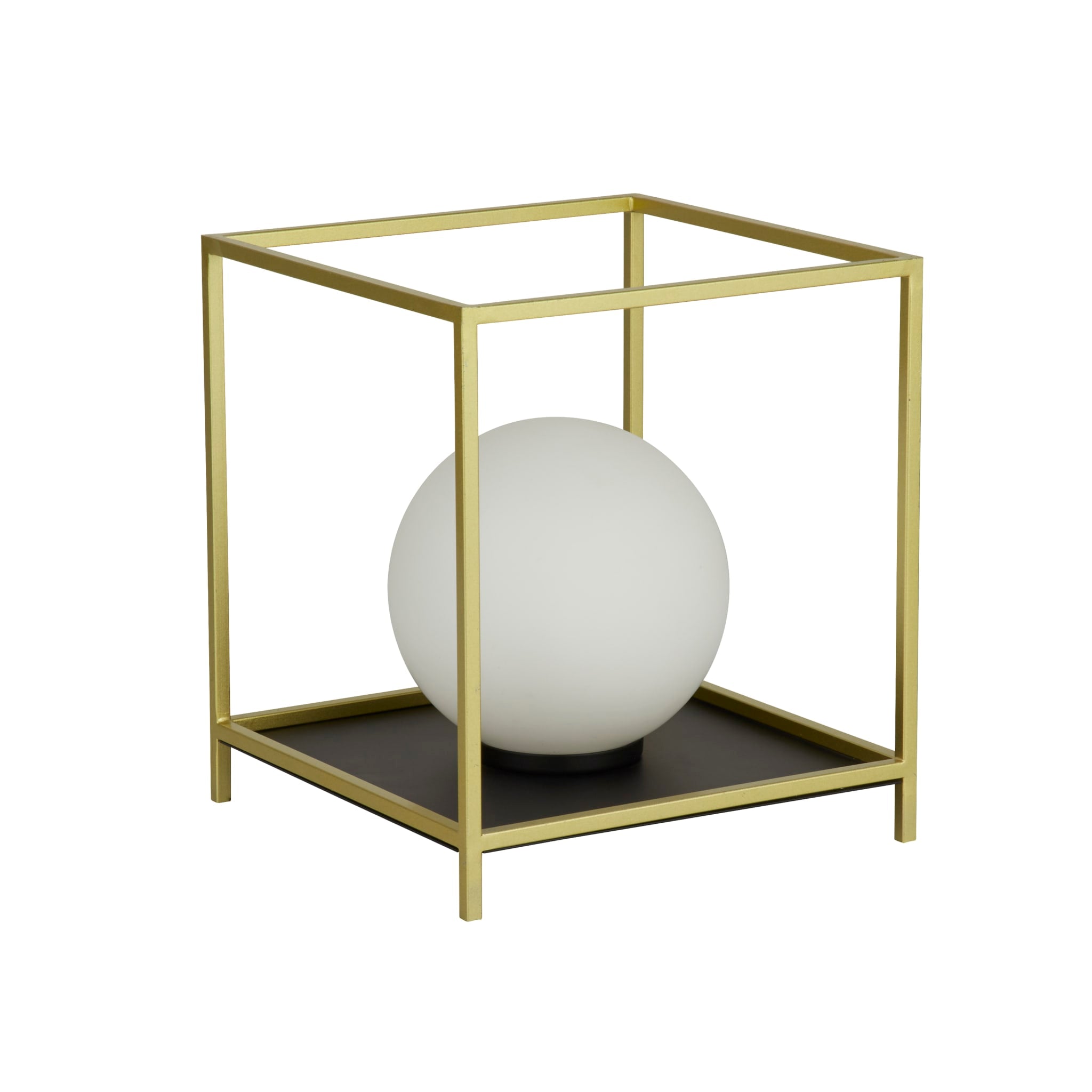 Block Table Lamp - Gold Metal & Opal Glass
