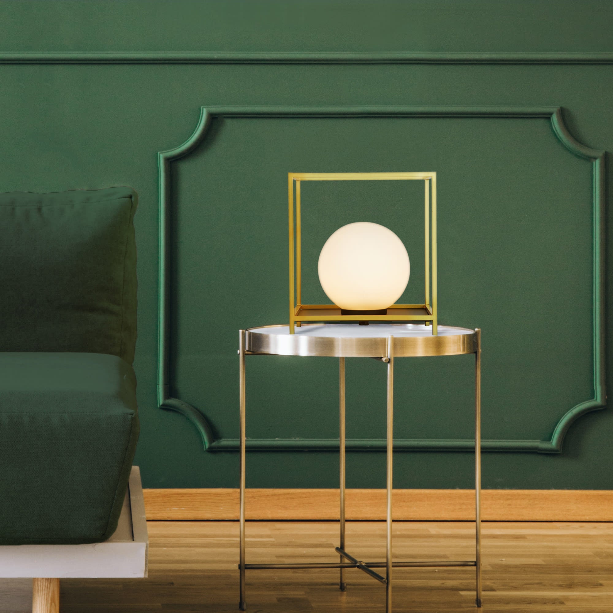 Block Table Lamp - Gold Metal & Opal Glass