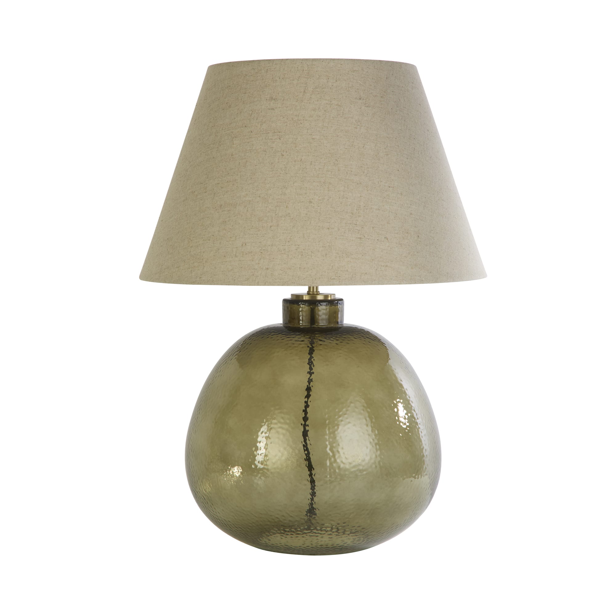 Zenith 1Lt Table Lamp, Green Glass with Natural Linen Shade