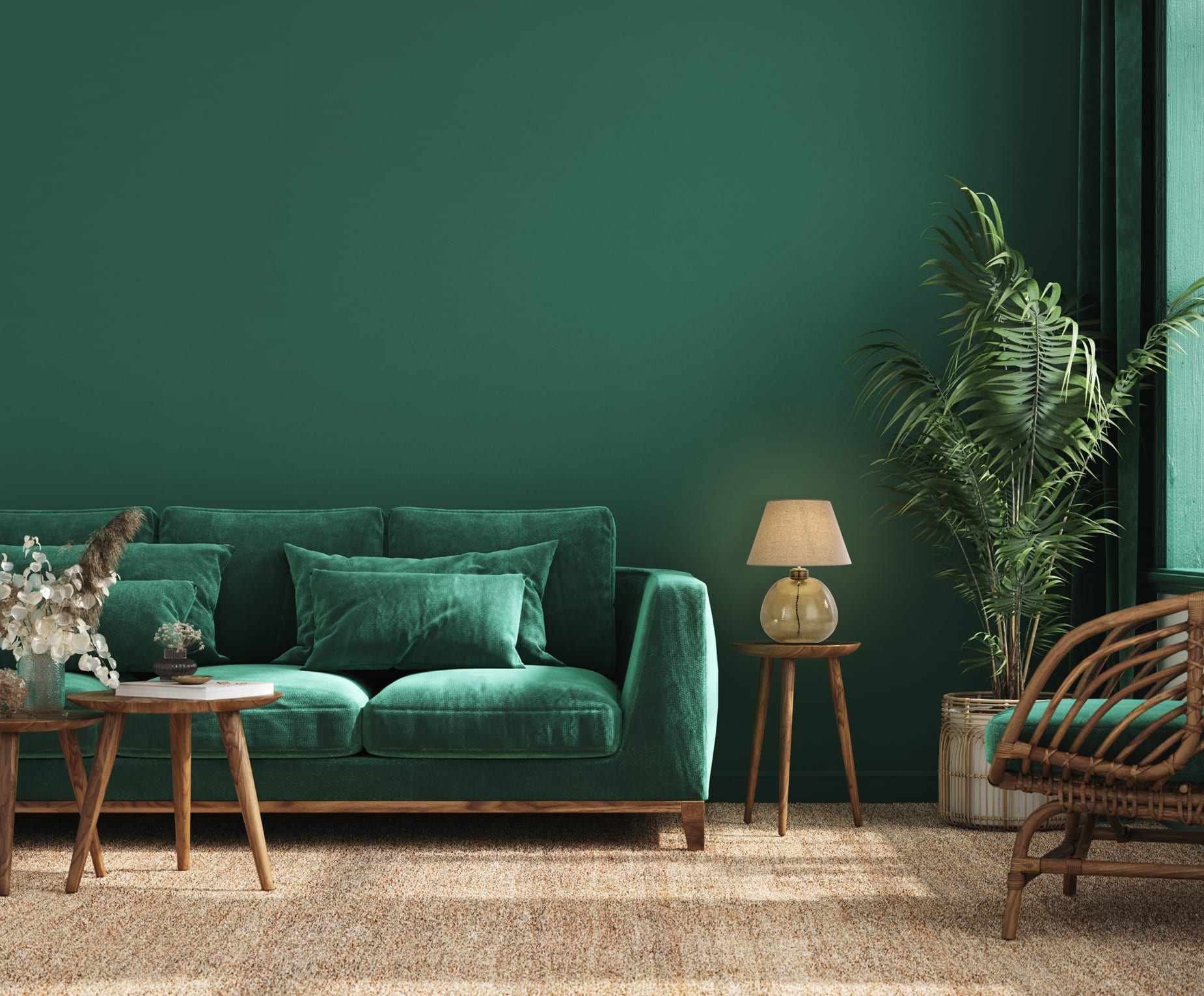Zenith 1Lt Table Lamp, Green Glass with Natural Linen Shade