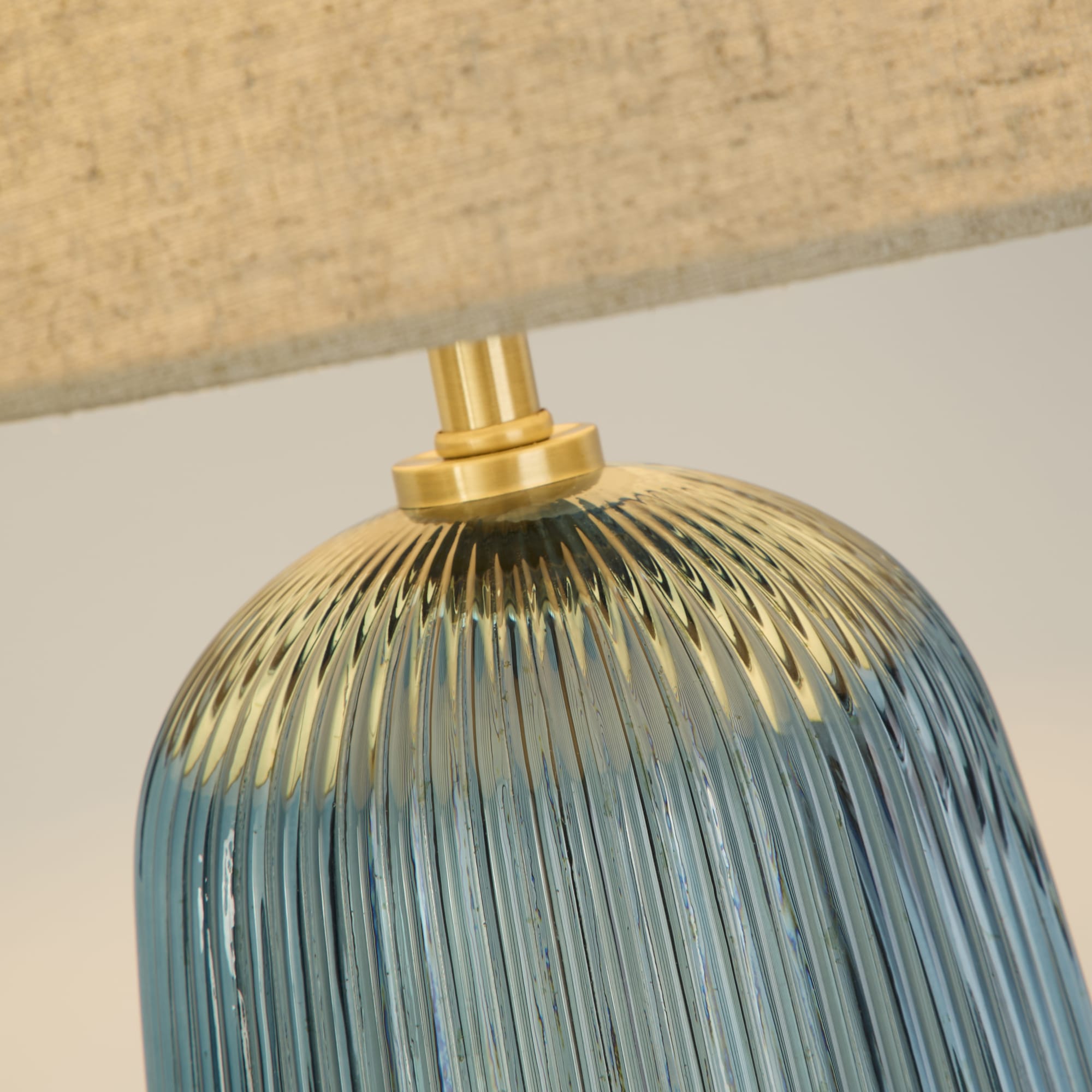 Cameo 1Lt Table Lamp, Blue Glass with Natural Linen Shade