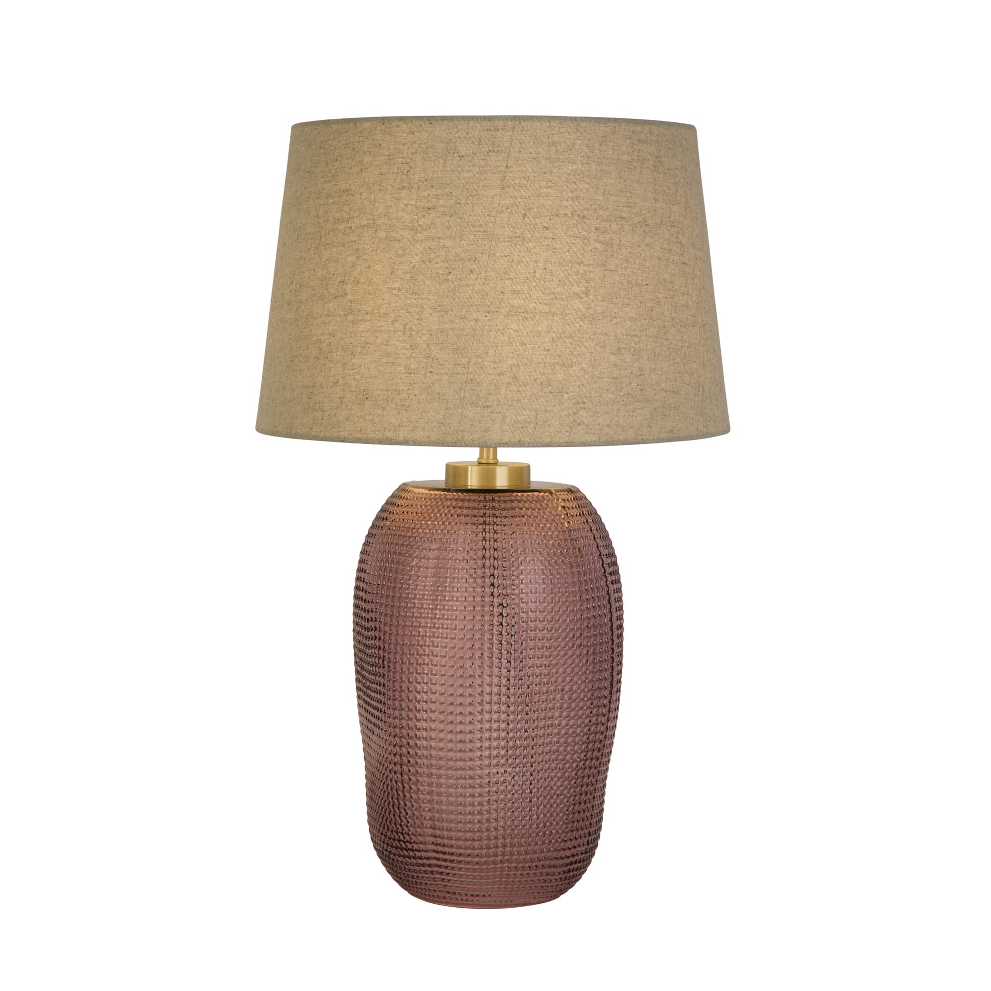 Amethyst 1Lt Table Lamp, Pink Glass with Natural Linen Shade