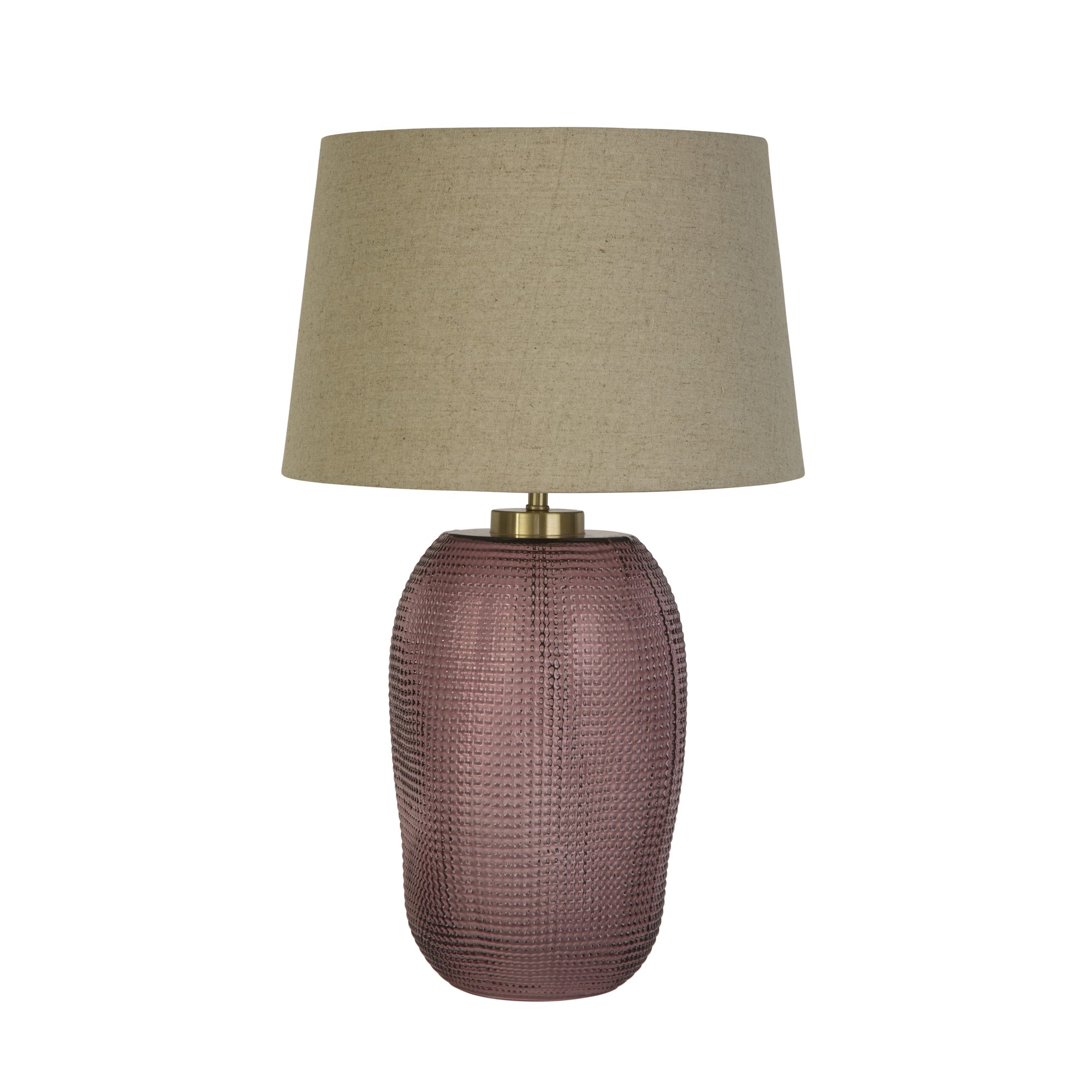Amethyst 1Lt Table Lamp, Pink Glass with Natural Linen Shade