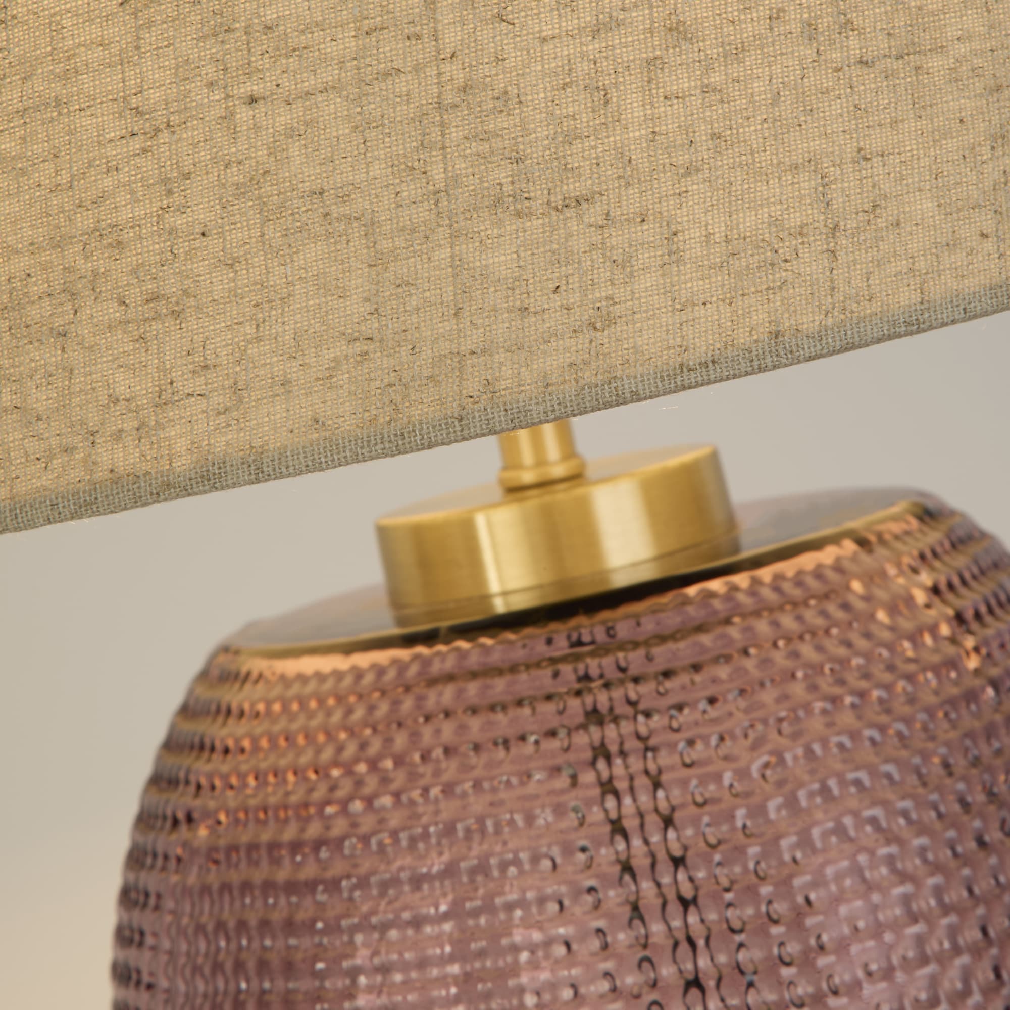 Amethyst 1Lt Table Lamp, Pink Glass with Natural Linen Shade
