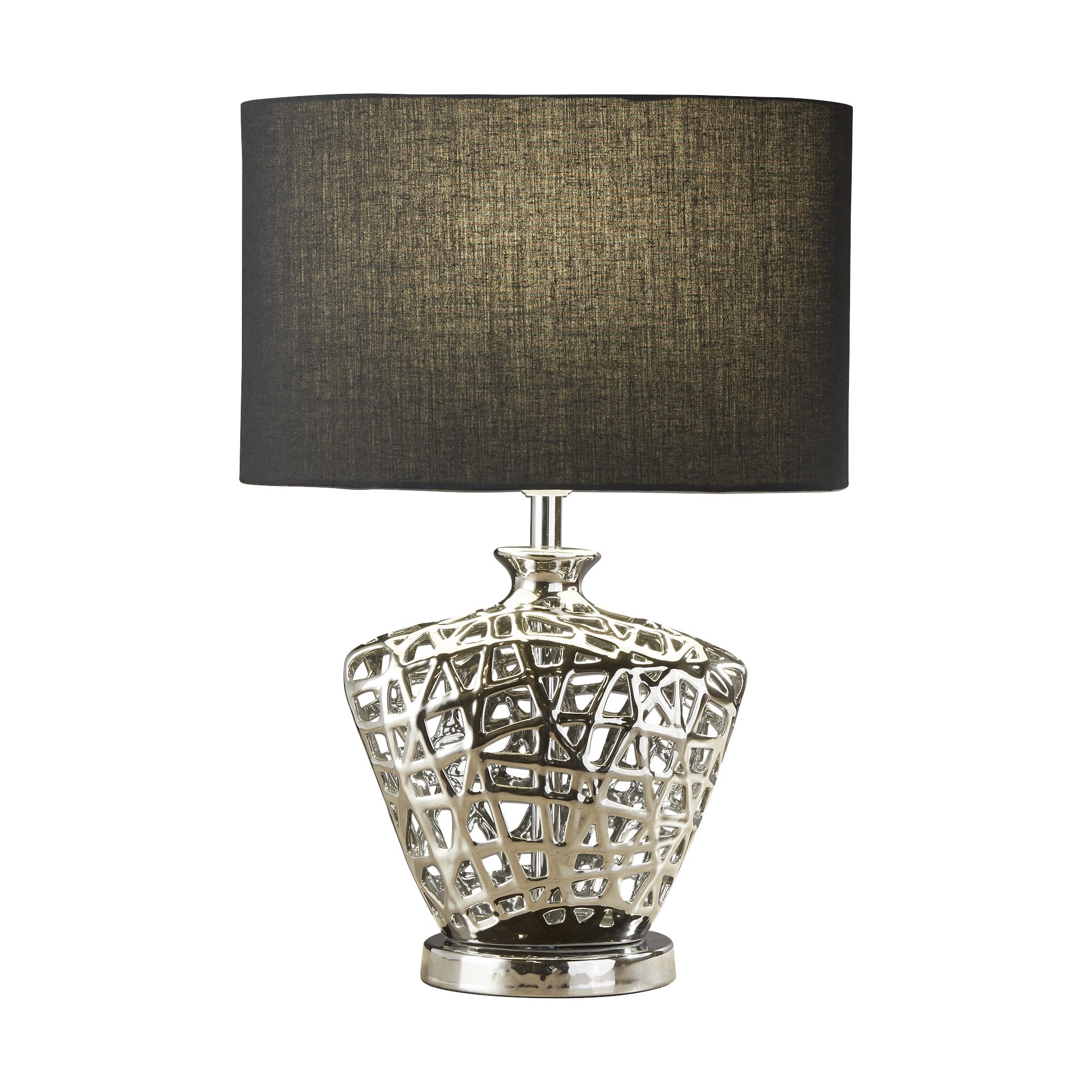 Network Table Lamp  - Chrome Metal & Black Fabric Oval Shade