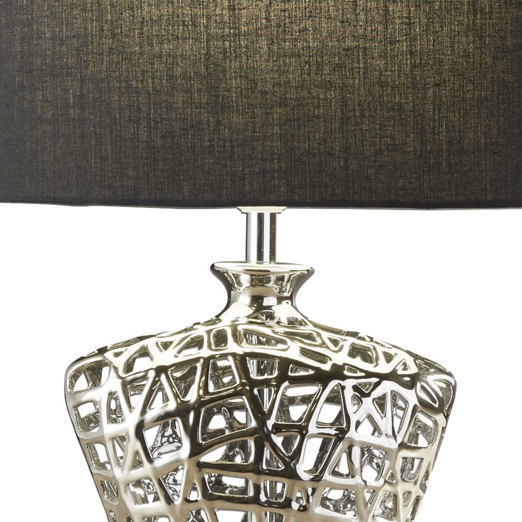 Network Table Lamp  - Chrome Metal & Black Fabric Oval Shade