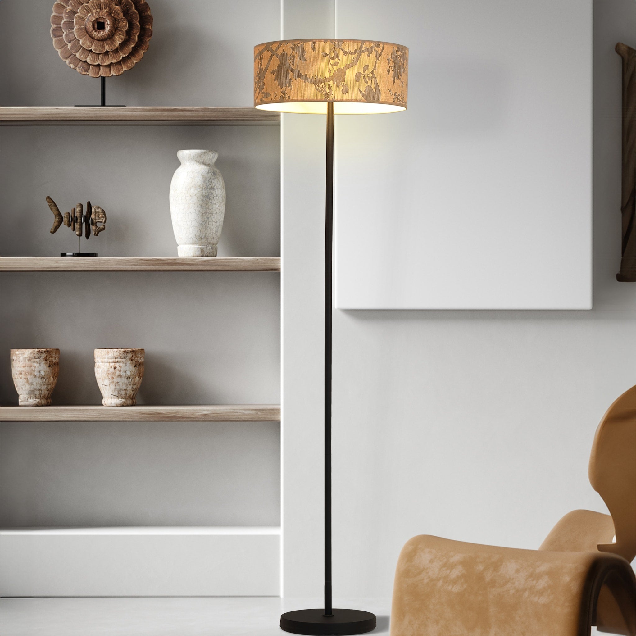 Isla 3Lt Floor Lamp, Recycled Paper Shade and Black Metal
