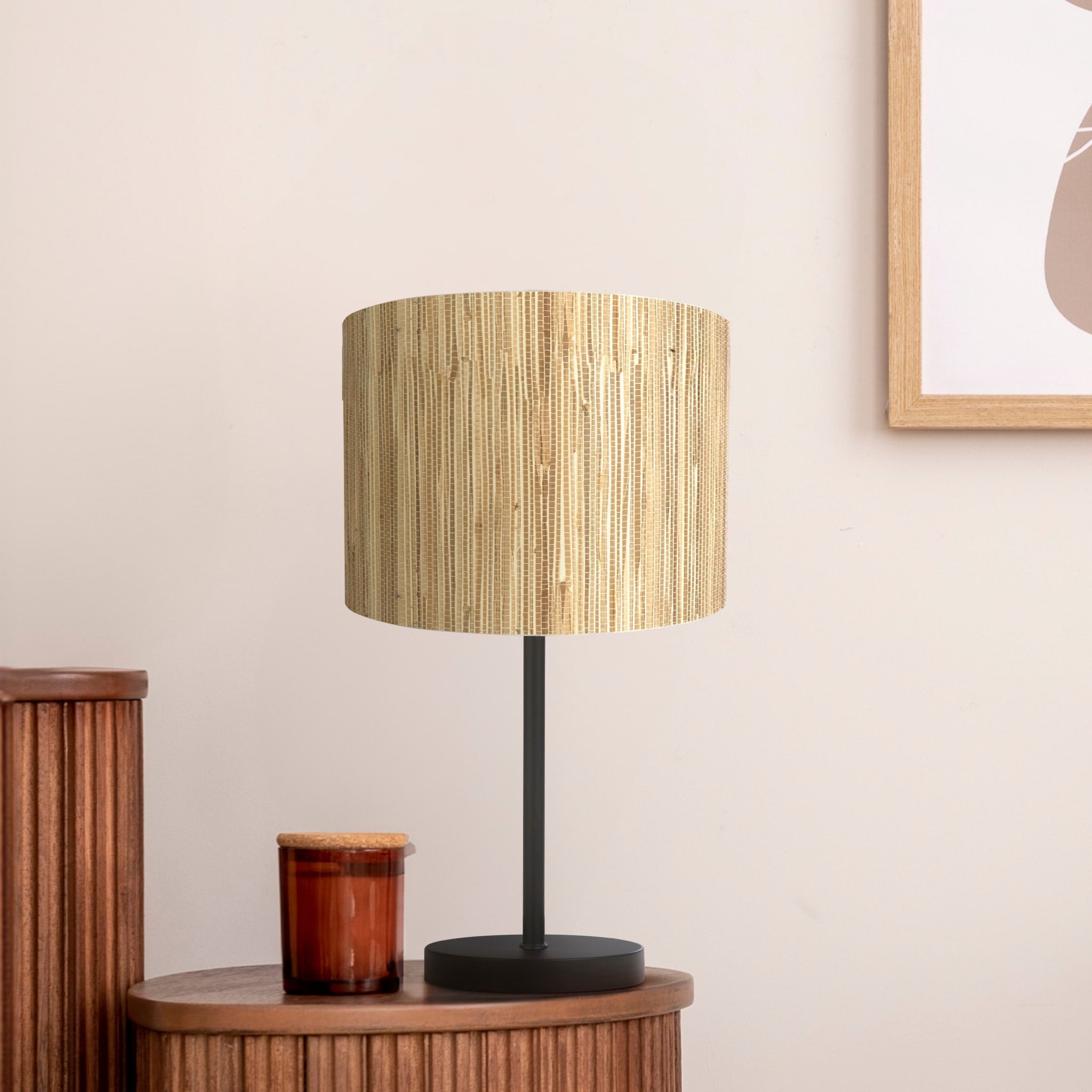 Meadow 1Lt Table Lamp, Natural Grass Shade and Black Metal