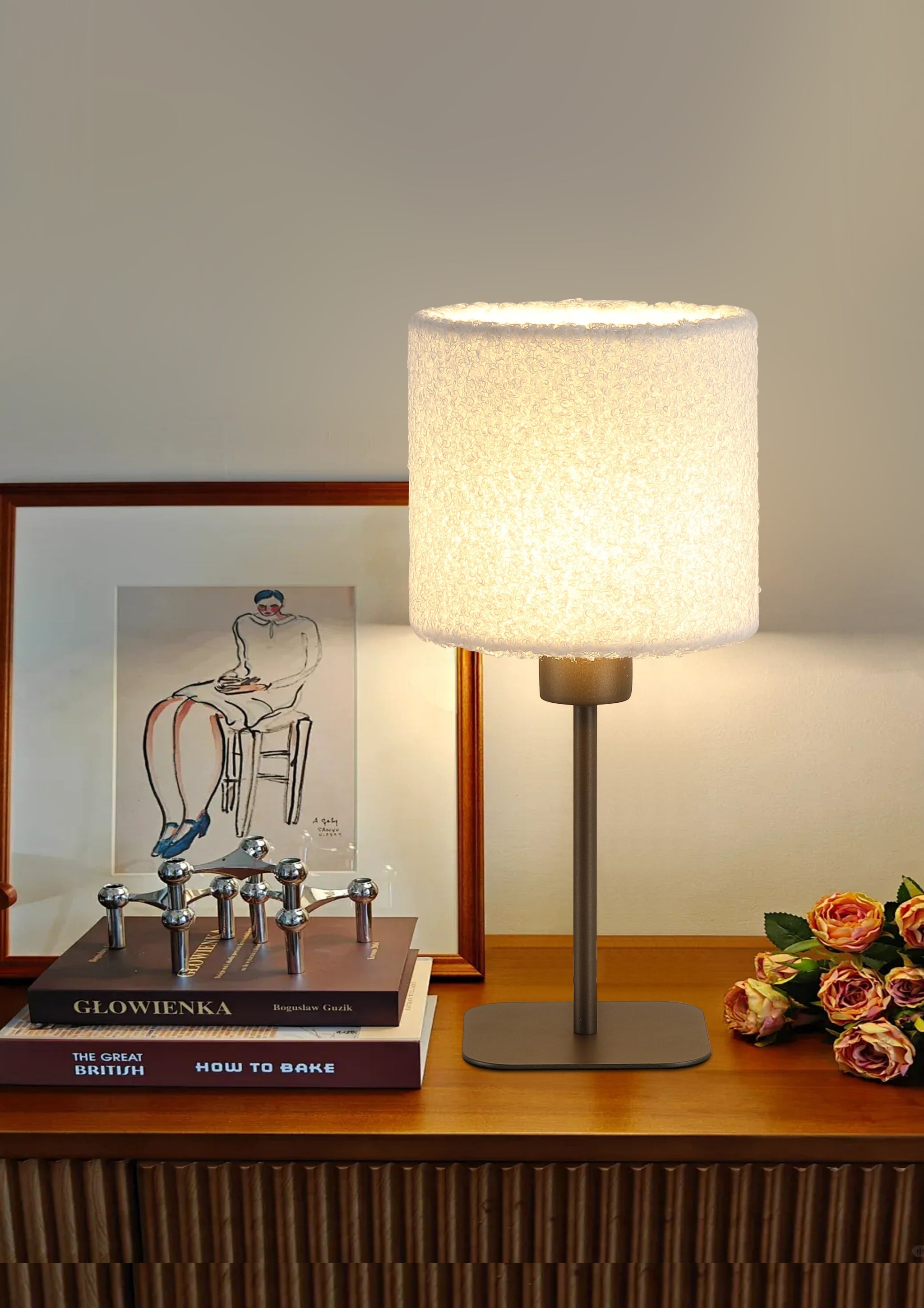 Chelsea 1Lt Table Lamp, Latte Metal with Plush Shade