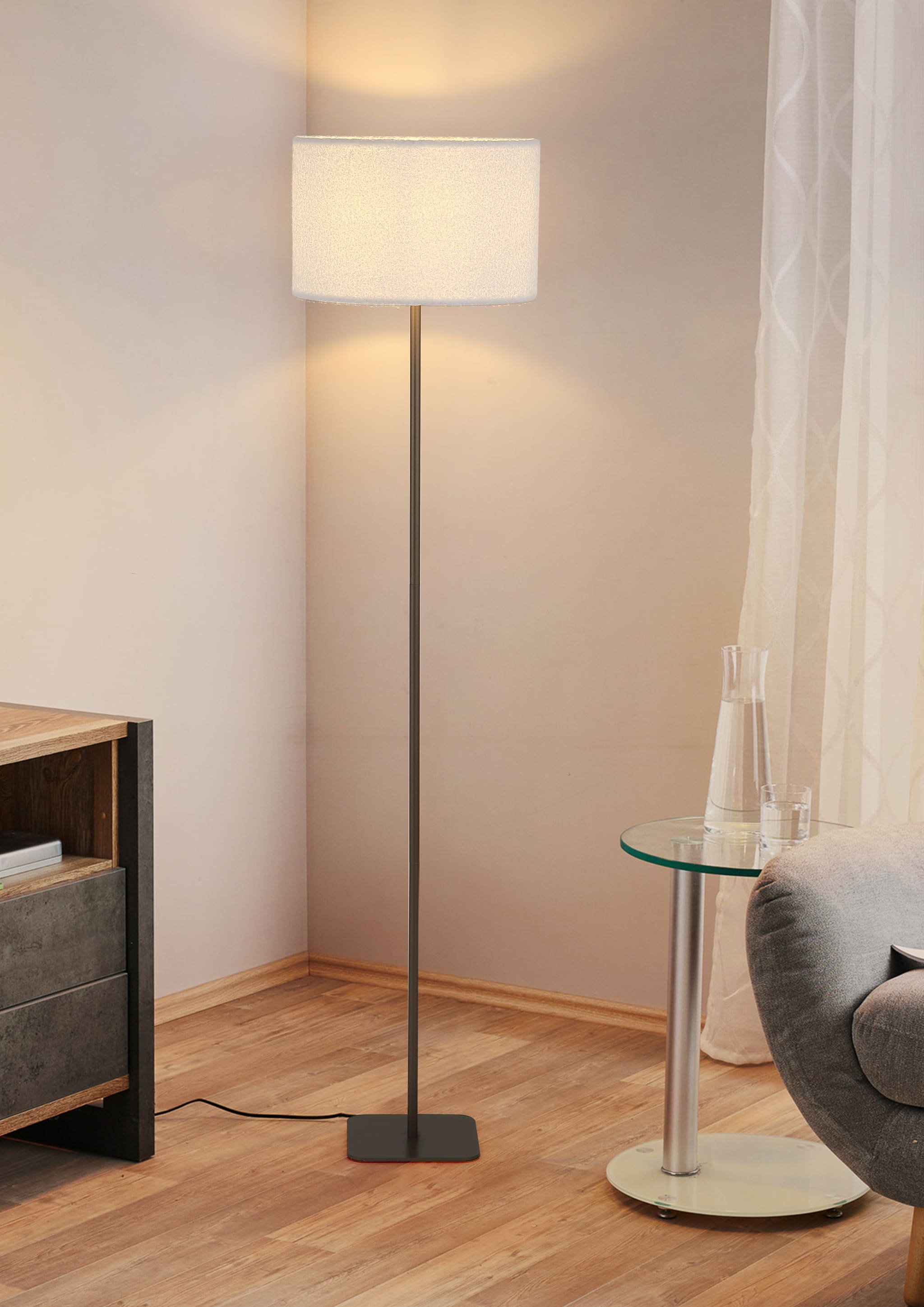 Chelsea 1Lt Floor Lamp, Latte Metal with Plush Shade