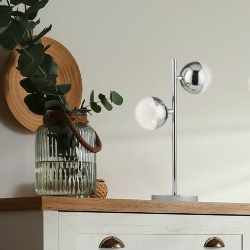 Marbles Table Lamp - Chrome Metal & Crystal Sand