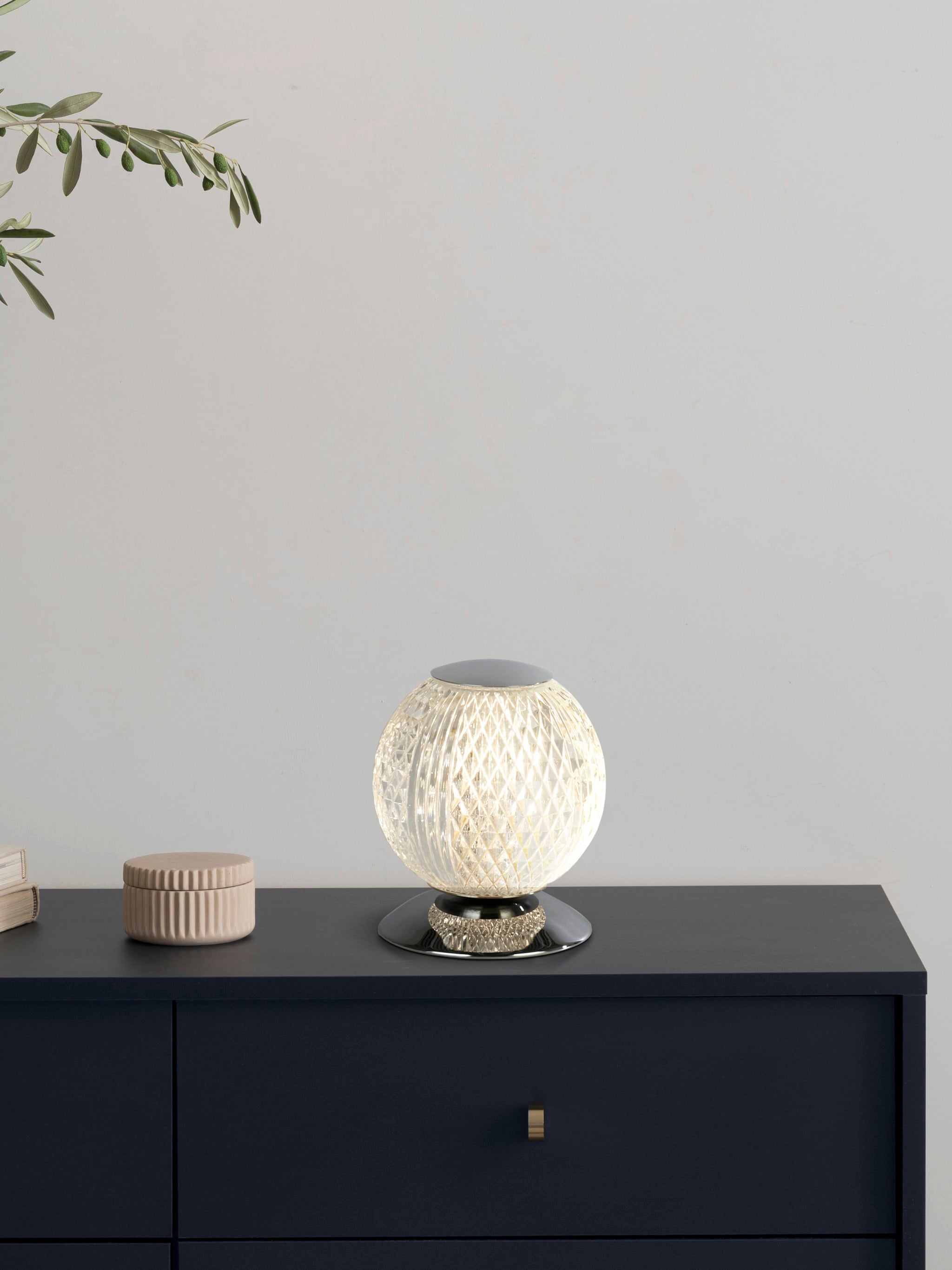 Allure Table Lamp, Chrome Metal & Clear Acrylic
