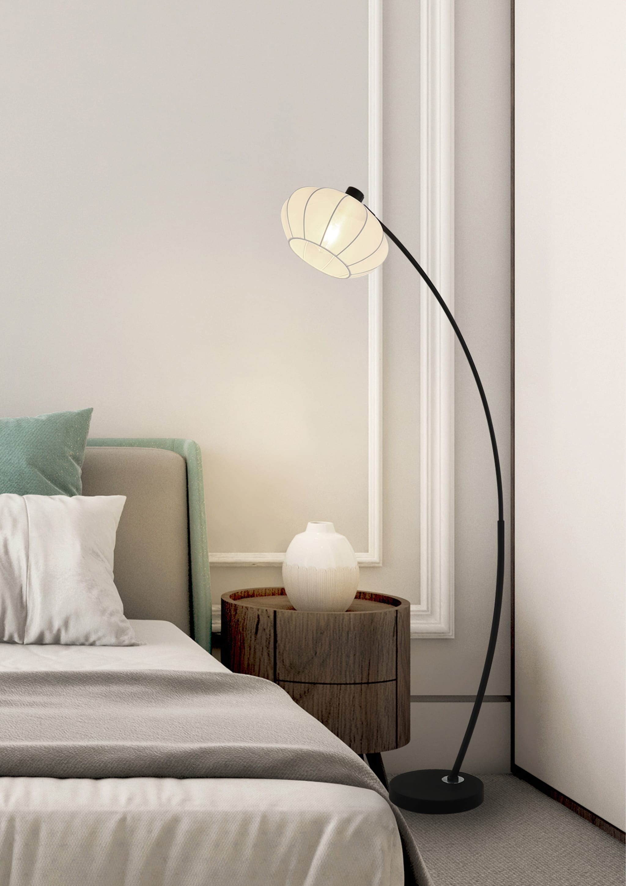 Radiant 1Lt Floor Lamp, Black Metal with Soft Fabric Shade