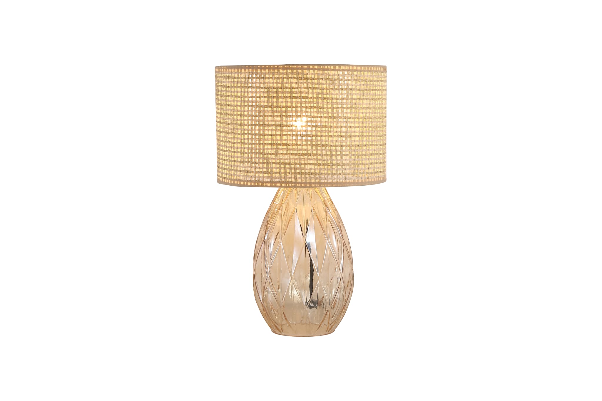 Diane 1Lt Table Lamp, Champagne Glass with Rattan Shade