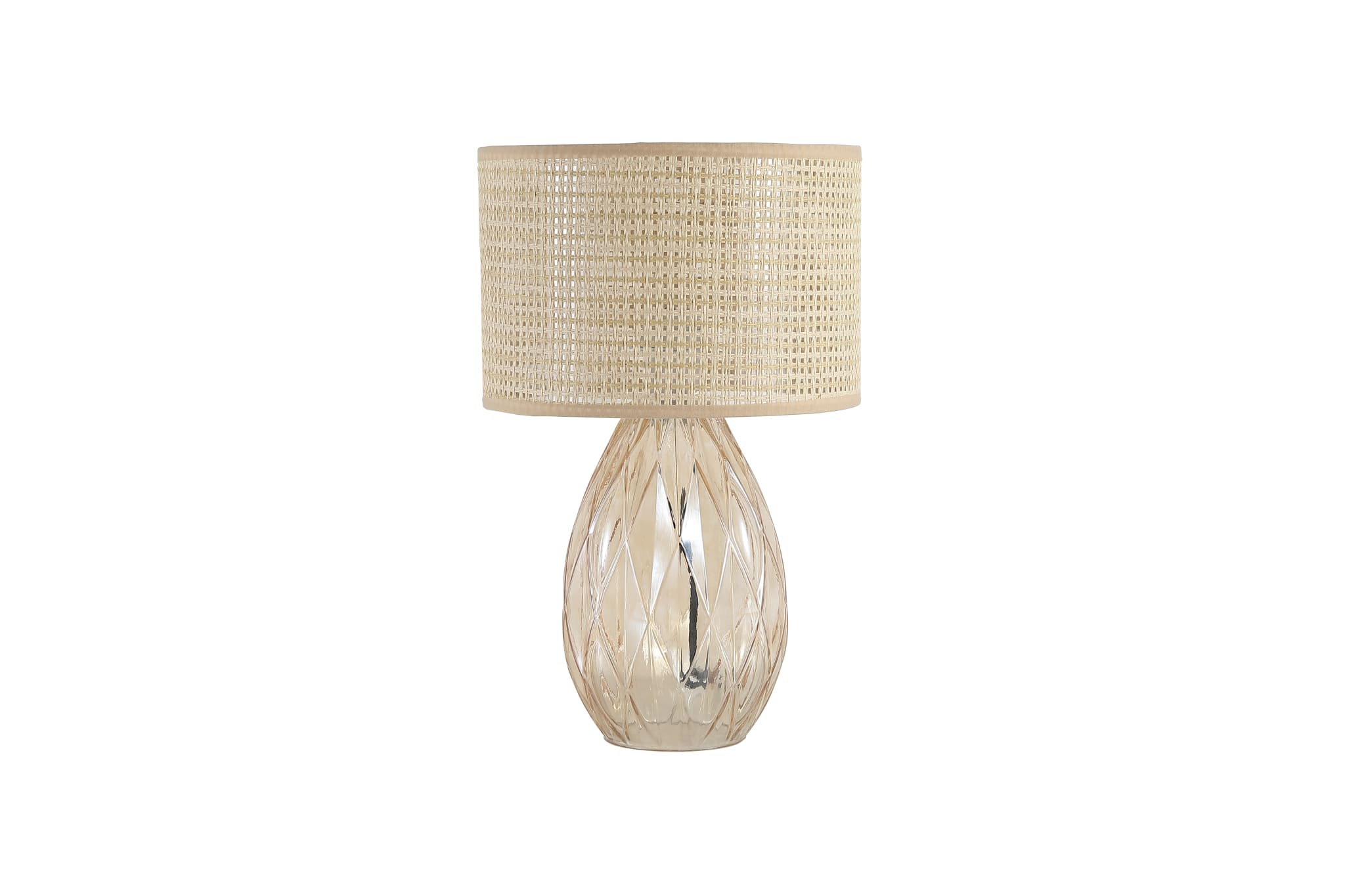 Diane 1Lt Table Lamp, Champagne Glass with Rattan Shade