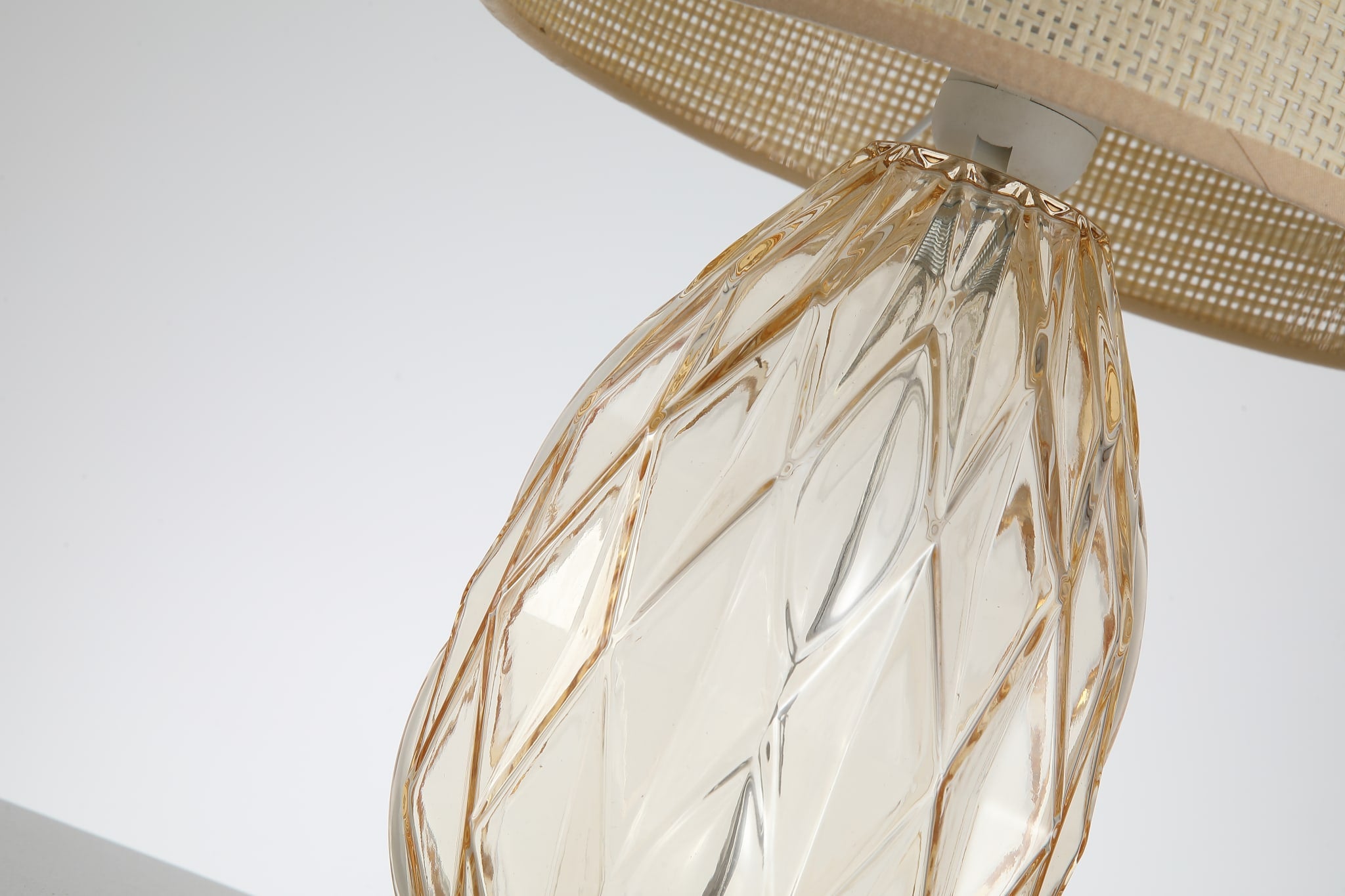 Diane 1Lt Table Lamp, Champagne Glass with Rattan Shade