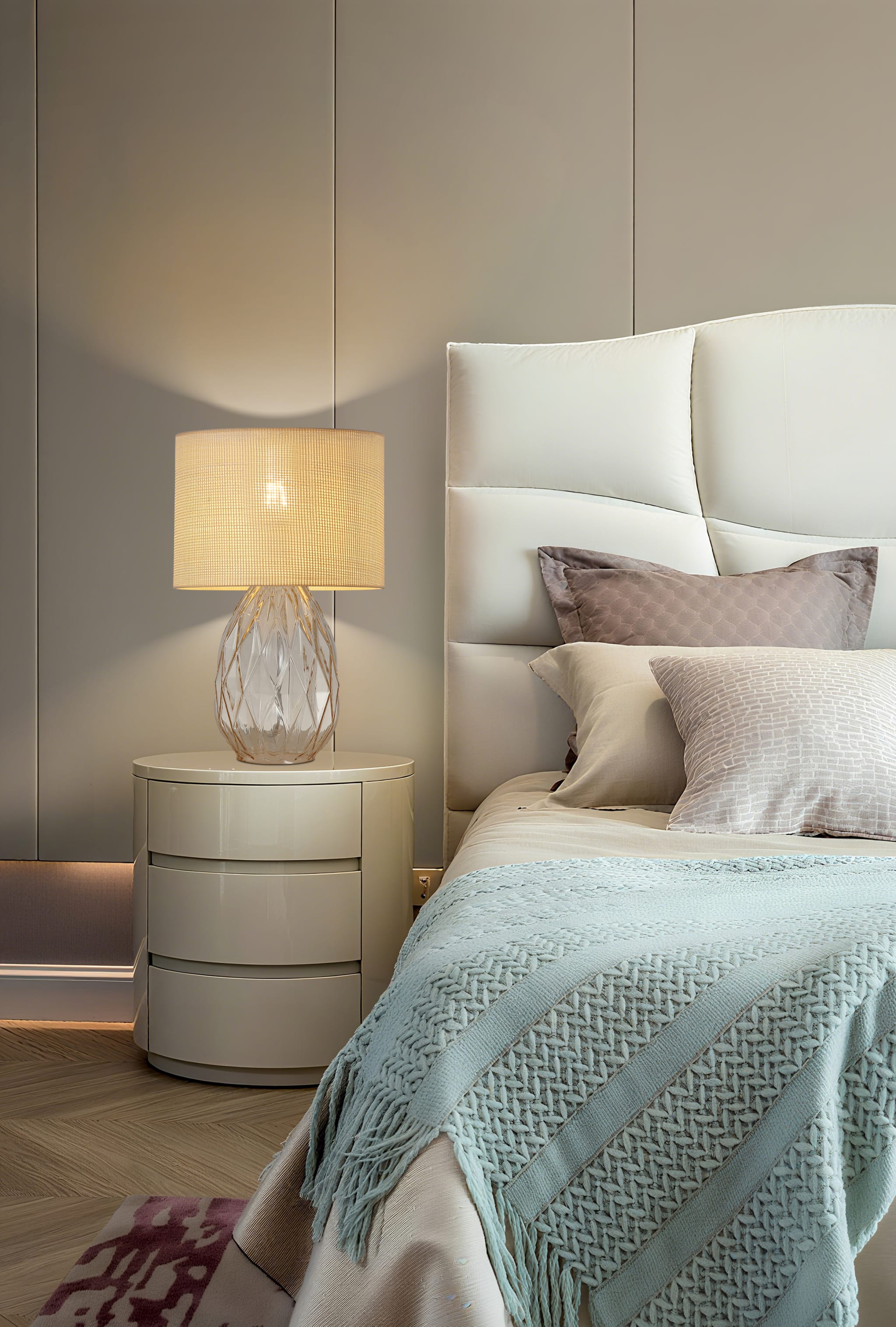 Diane 1Lt Table Lamp, Champagne Glass with Rattan Shade